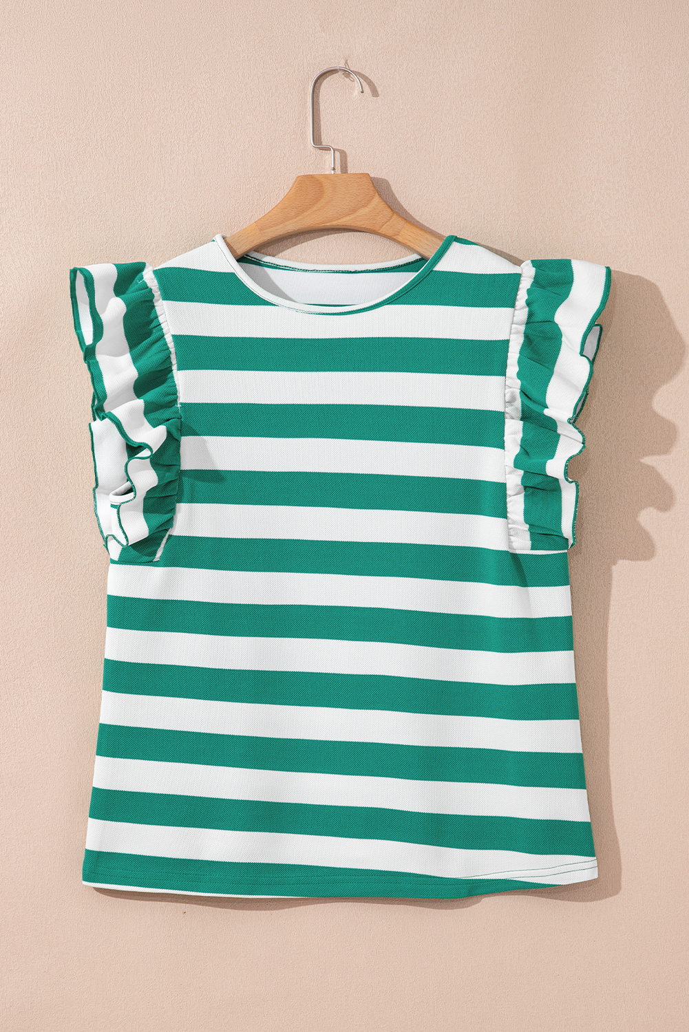 Green Stripe Flutter Sleeve Round Neck Shift Dress - loveforevers