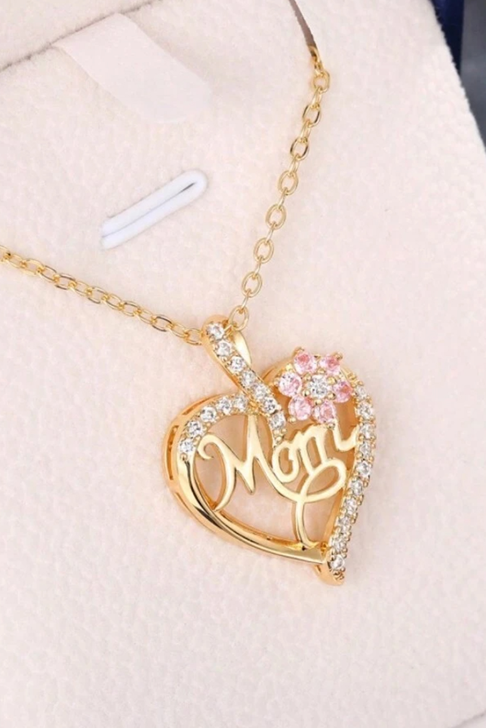 Gold Mom Rhinestone Flower Hollow-out Heart Necklace - loveforevers