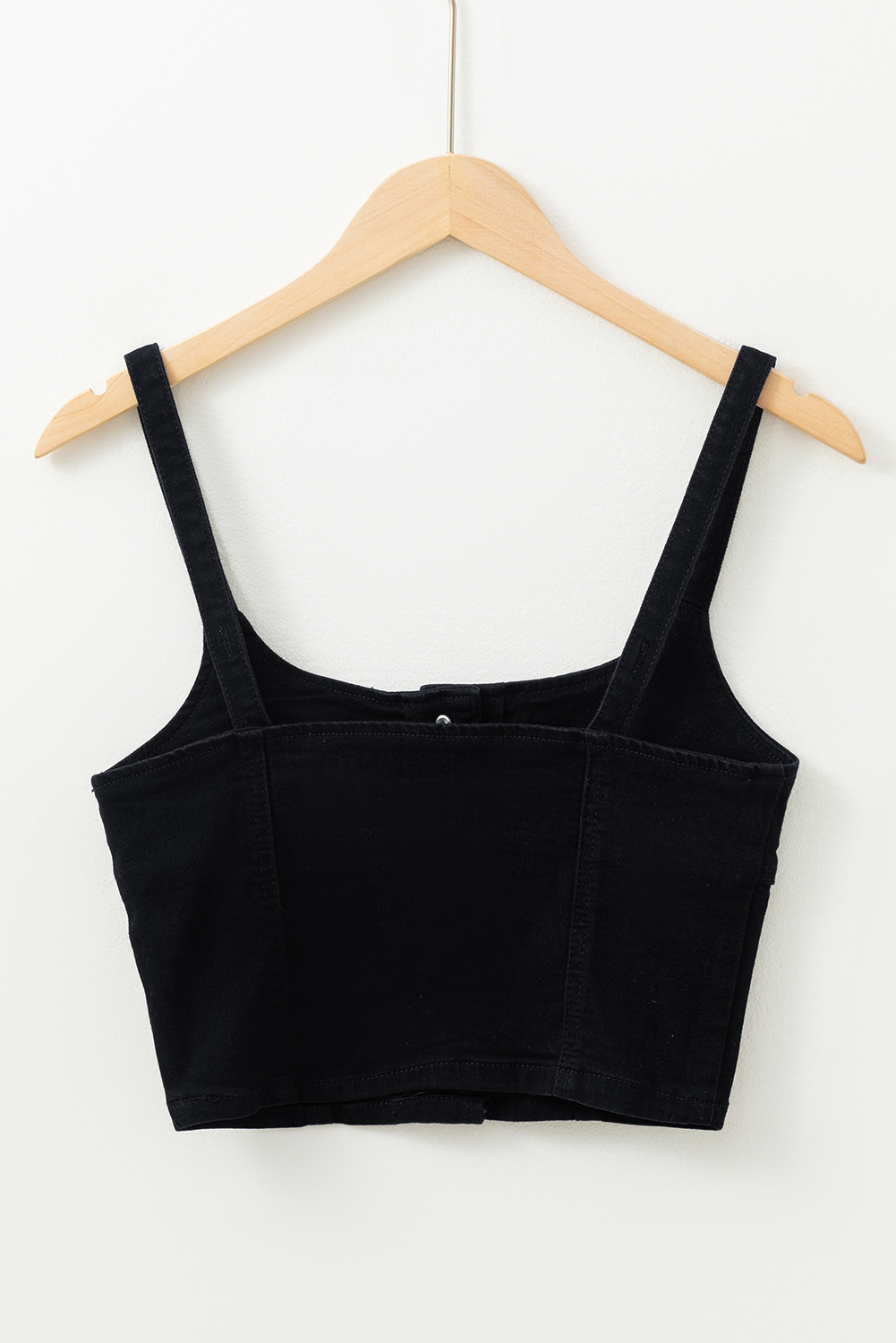 Black Acid Wash Buttoned Cropped Slim Denim Tank Top - loveforevers