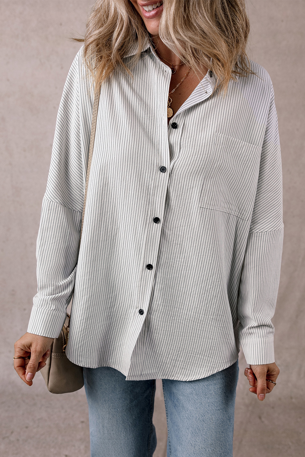 DEAR-LOVER Stripe Roll-tab Sleeve Pocketed Long Shirt - loveforevers