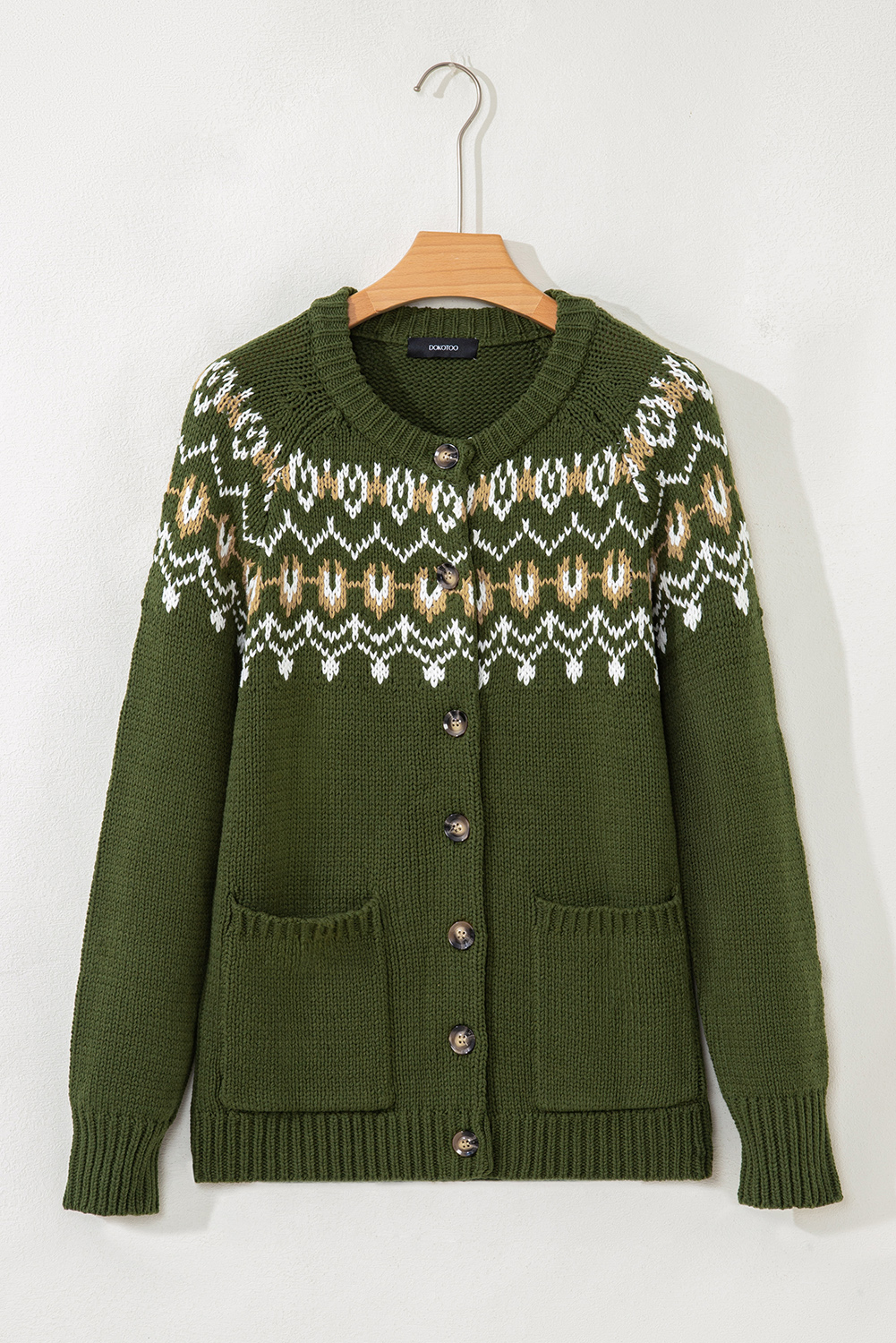 Moss Green Western Fashion Abstract Printed Cardigan Sweater - loveforevers