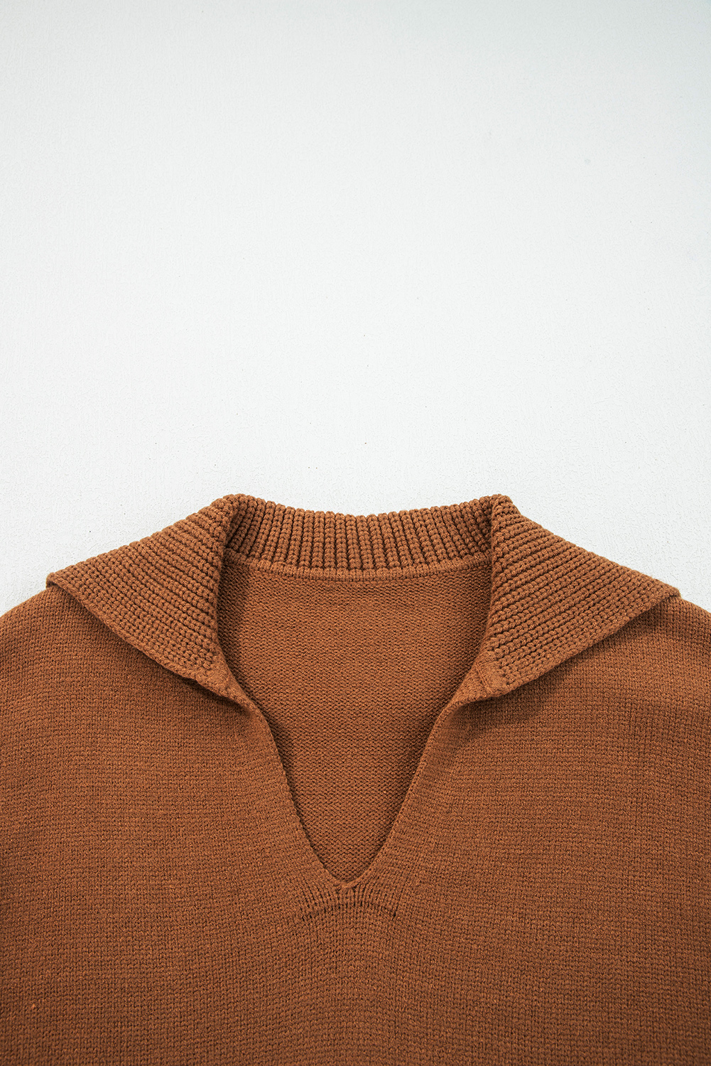 Racing Red Collared V Neck Ribbed Edge Sexy Elegant Sweater - loveforevers