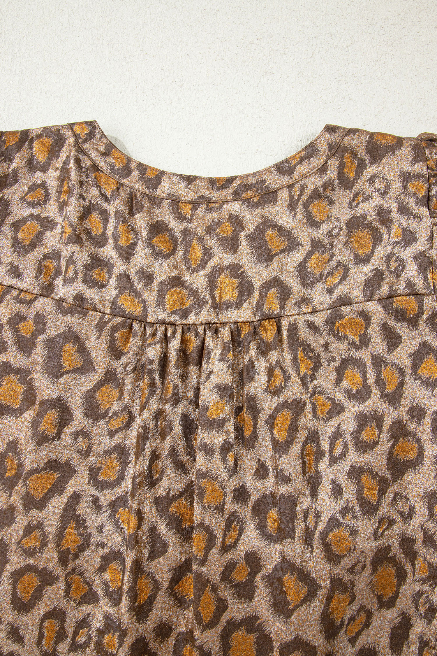 Khaki Leopard Print V Neck Ruffled Sleeve Tiered Loose Mini Dress - loveforevers