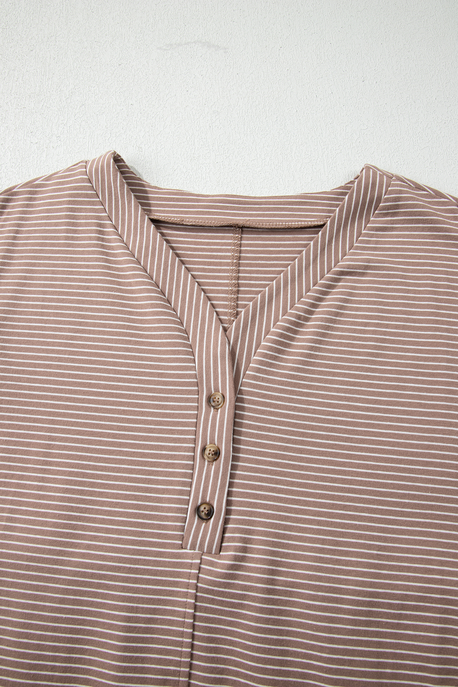 Khaki Stripe Buttoned V Neck High Low Side Slit T Shirt - loveforevers
