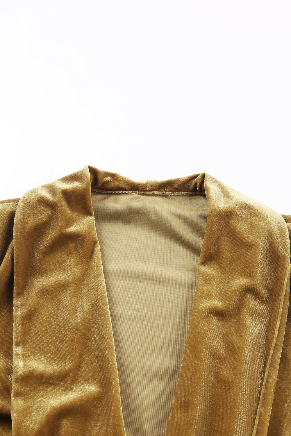Yellow Velvet Open Front Pocketed Long Duster - loveforevers