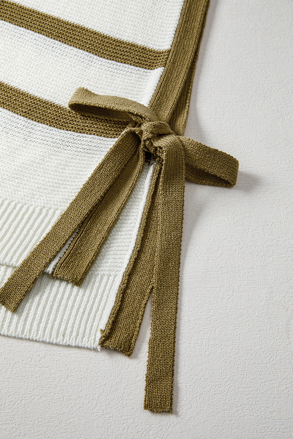 Khaki Stripe Tie Open Side Sweater Knitted Top - loveforevers