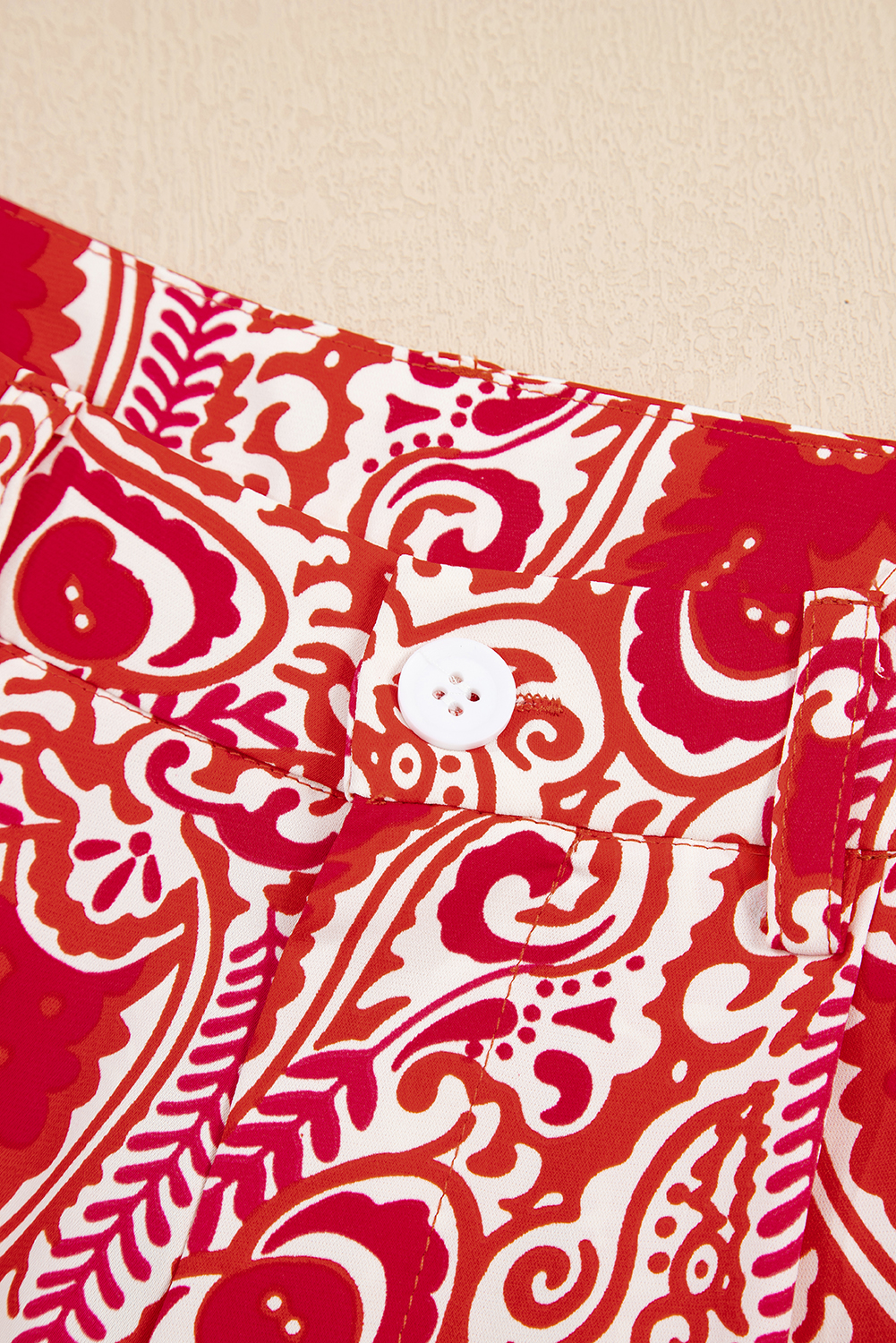 Red Paisley Printed Buttoned High Waist Straight Leg Pants - loveforevers