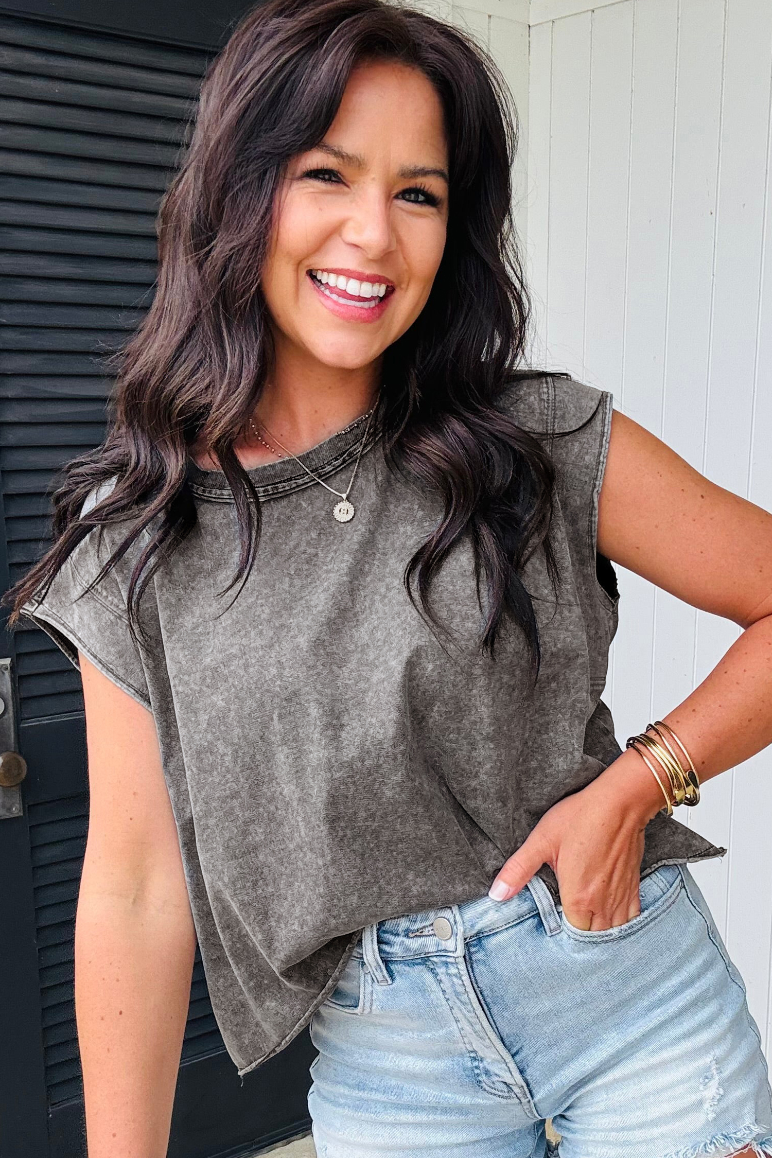 Medium Grey Mineral Wash Boxy Fit Cotton Tank Top - loveforevers