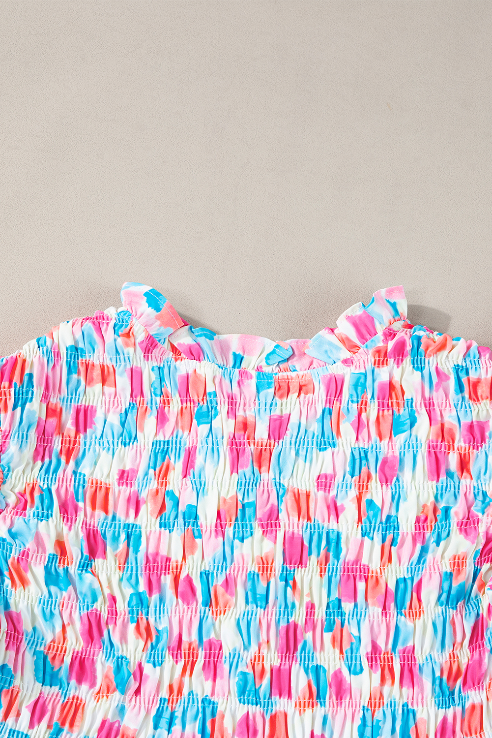 Sky Blue Shirred Yoke Ruffled Abstract Printed Blouse - loveforevers