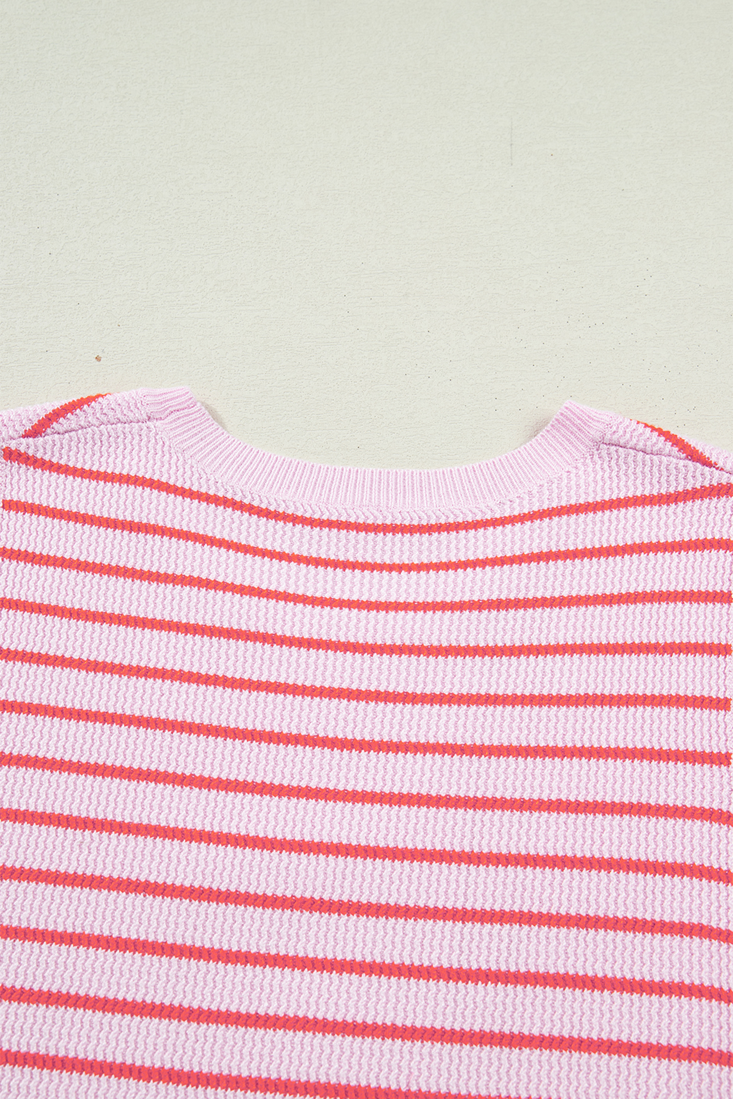 Pink Stripe Textured Knit Sleeveless Casual Sweater Top - loveforevers