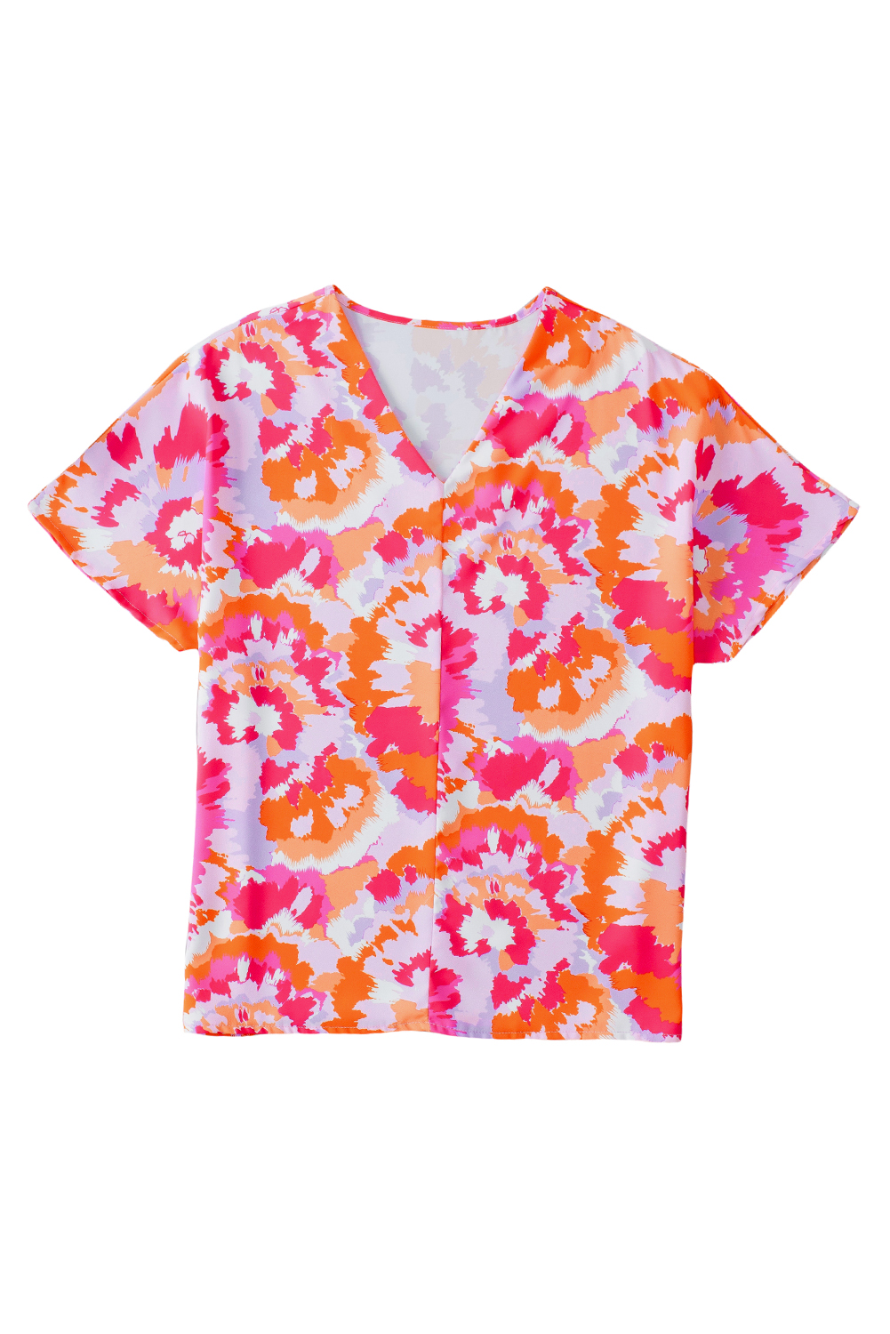 Rose Red Abstract Print V Neck Summer Blouse - loveforevers