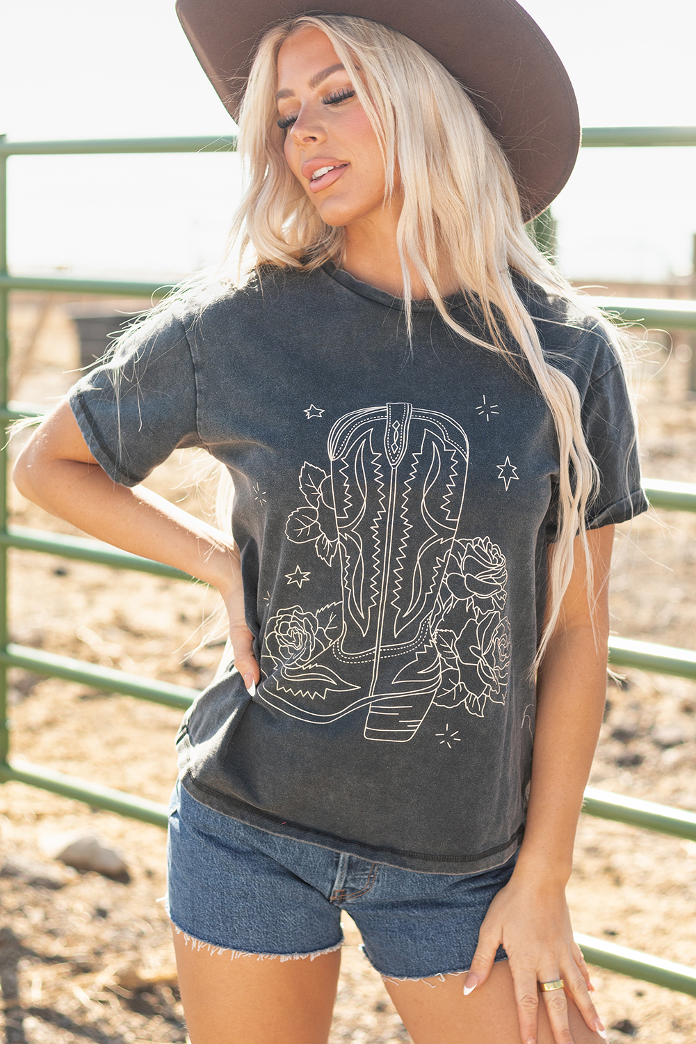 High-Rise Western Cowboy Boots Graphic Tee - loveforevers