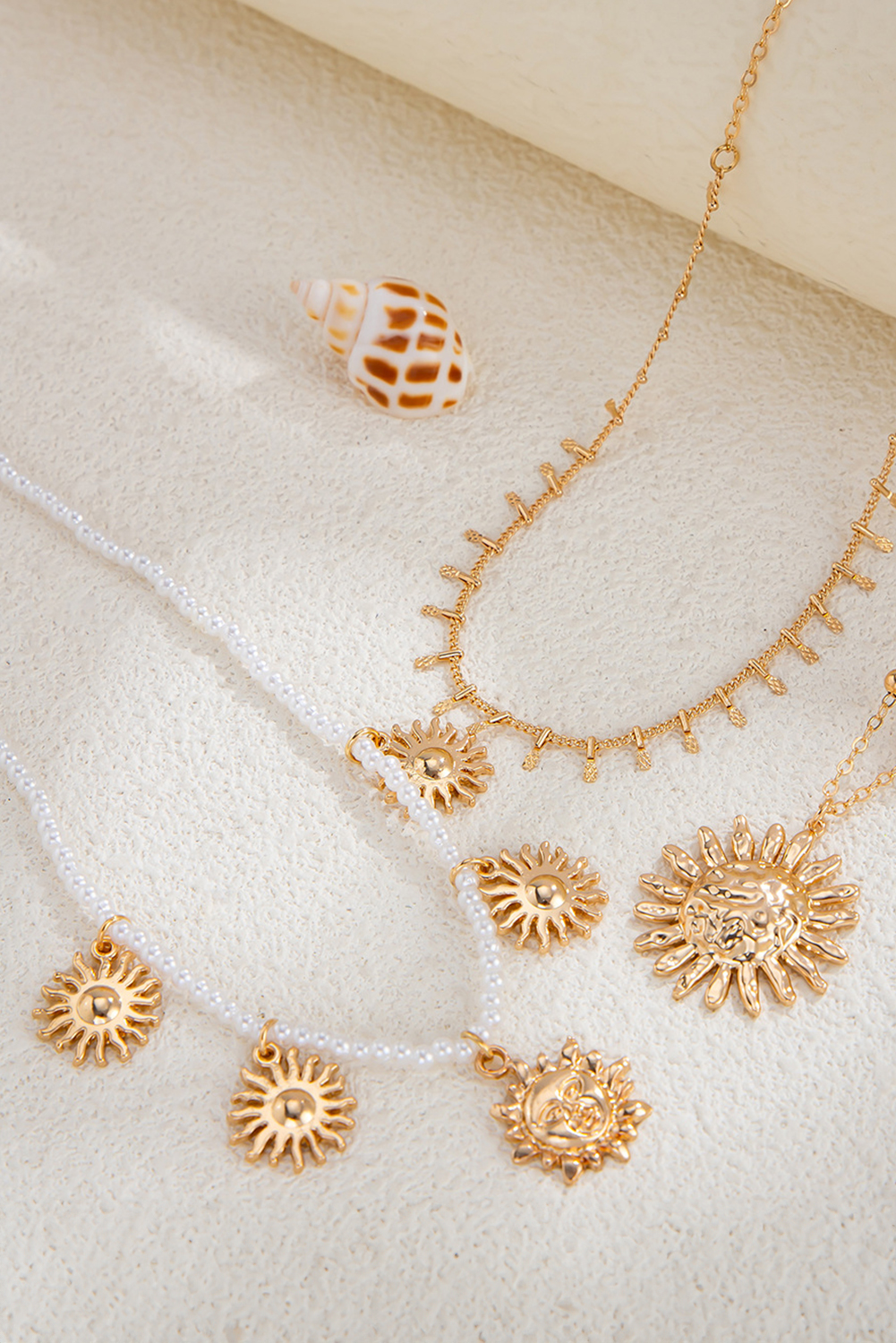 Gold Plated Alloy Pearl 3pcs Sun Goddess Necklace Set - loveforevers