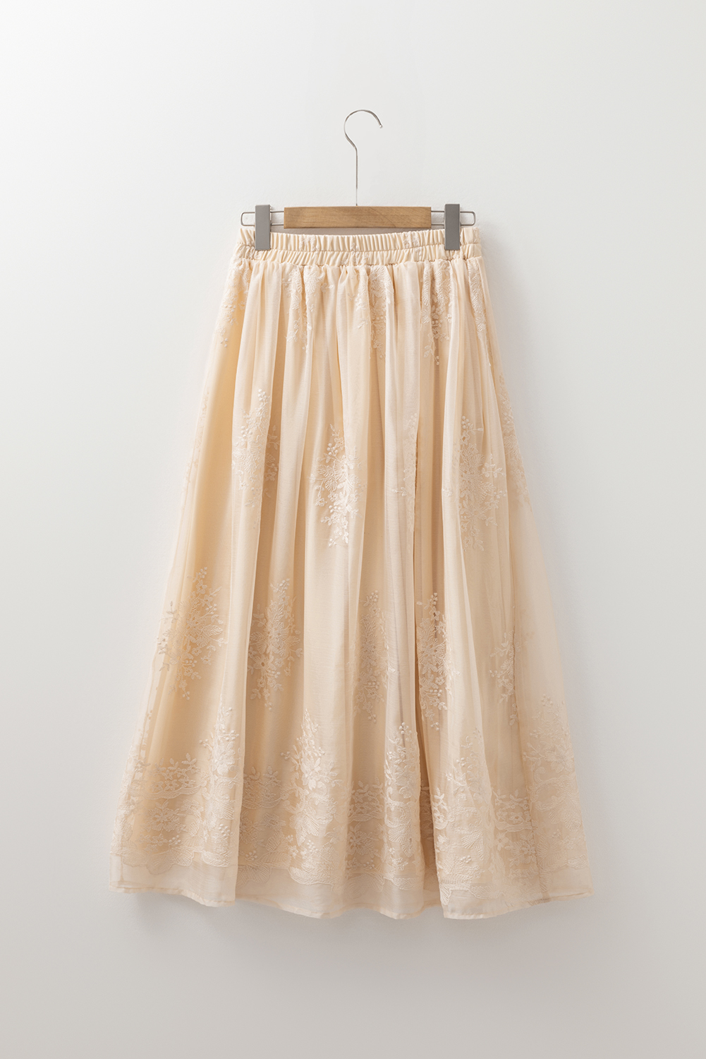 Oatmeal Embroidered Mesh Overlay Flowy Long Skirt - loveforevers