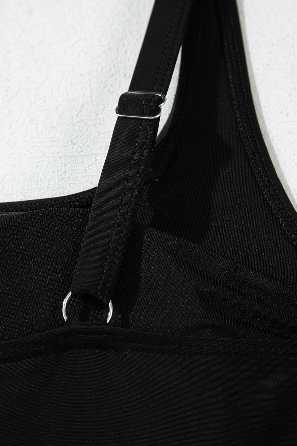 Black Side Tied Waist Square Neck Adjustable Straps A-line One Piece Swim Dress - loveforevers