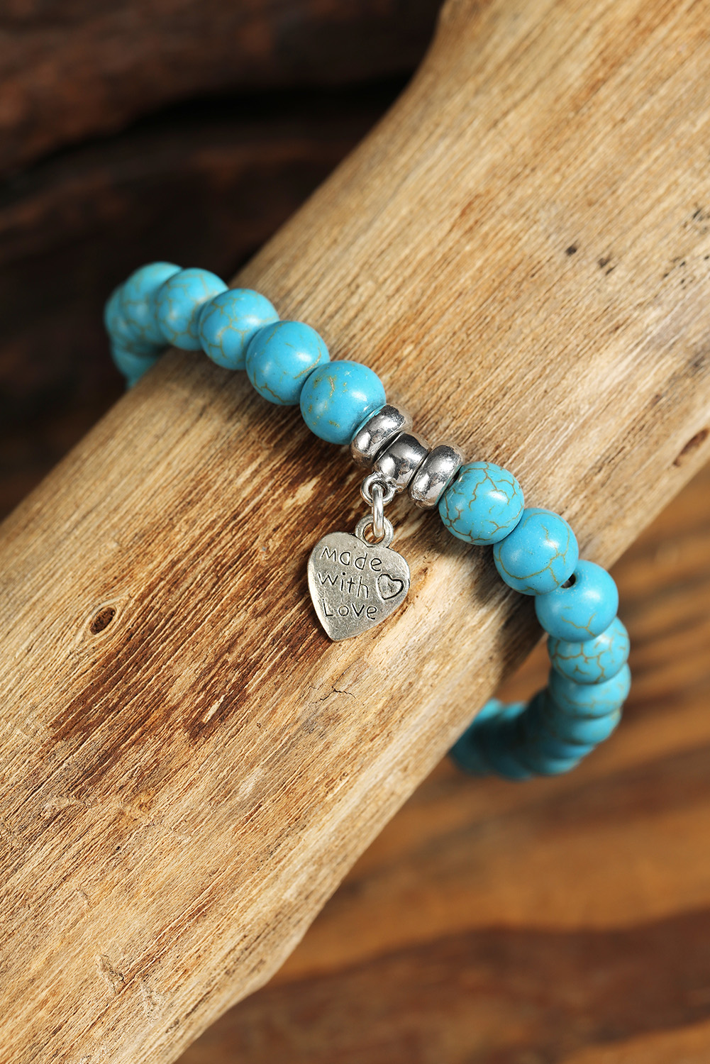 Green Heart Pendant Turquoise Beads Western Bracelet - loveforevers