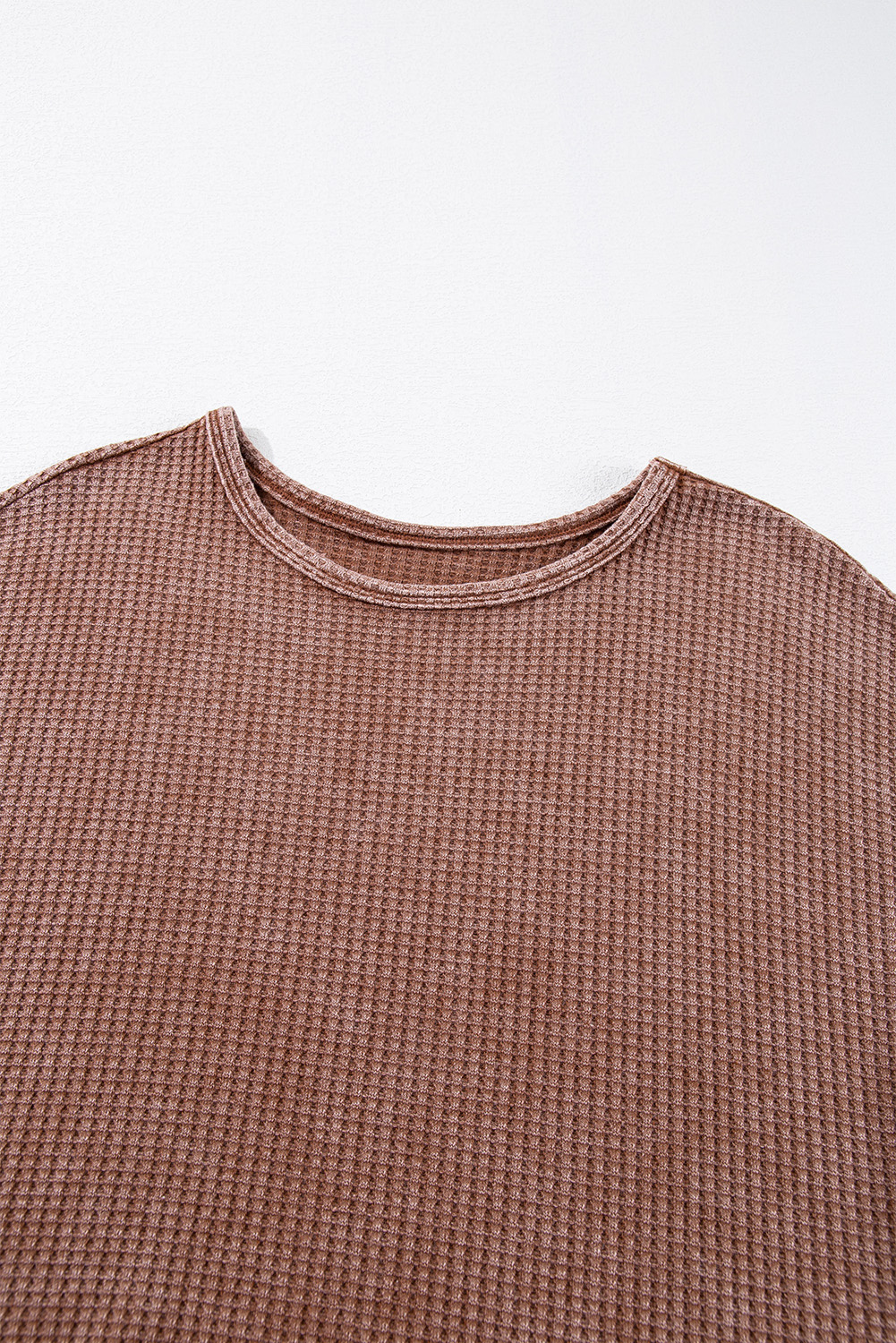 Coffee Waffle Knit Fringed High Low Loose Top - loveforevers