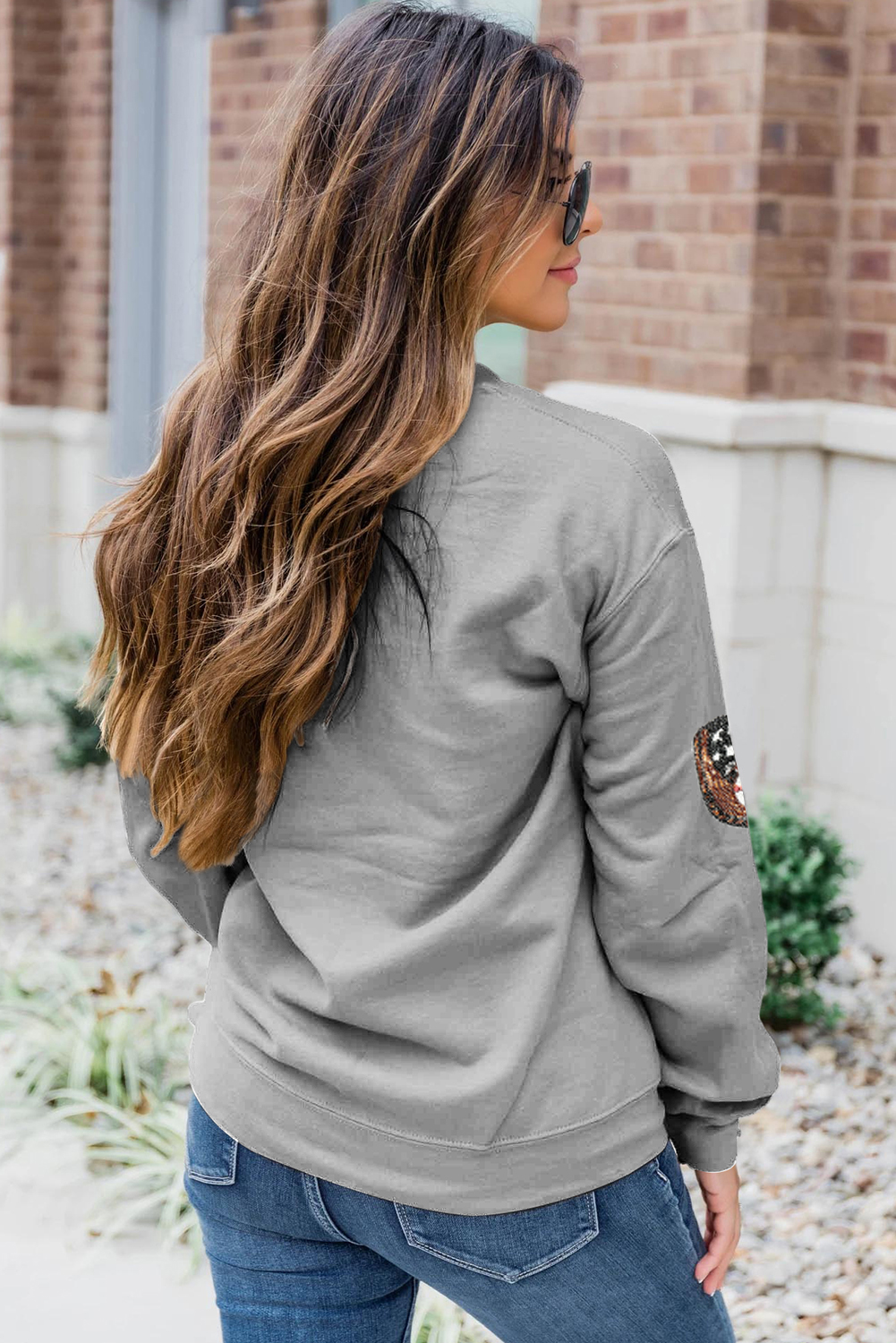 Gray Sequin Baseball Patched Casual Sweatshirt - loveforevers