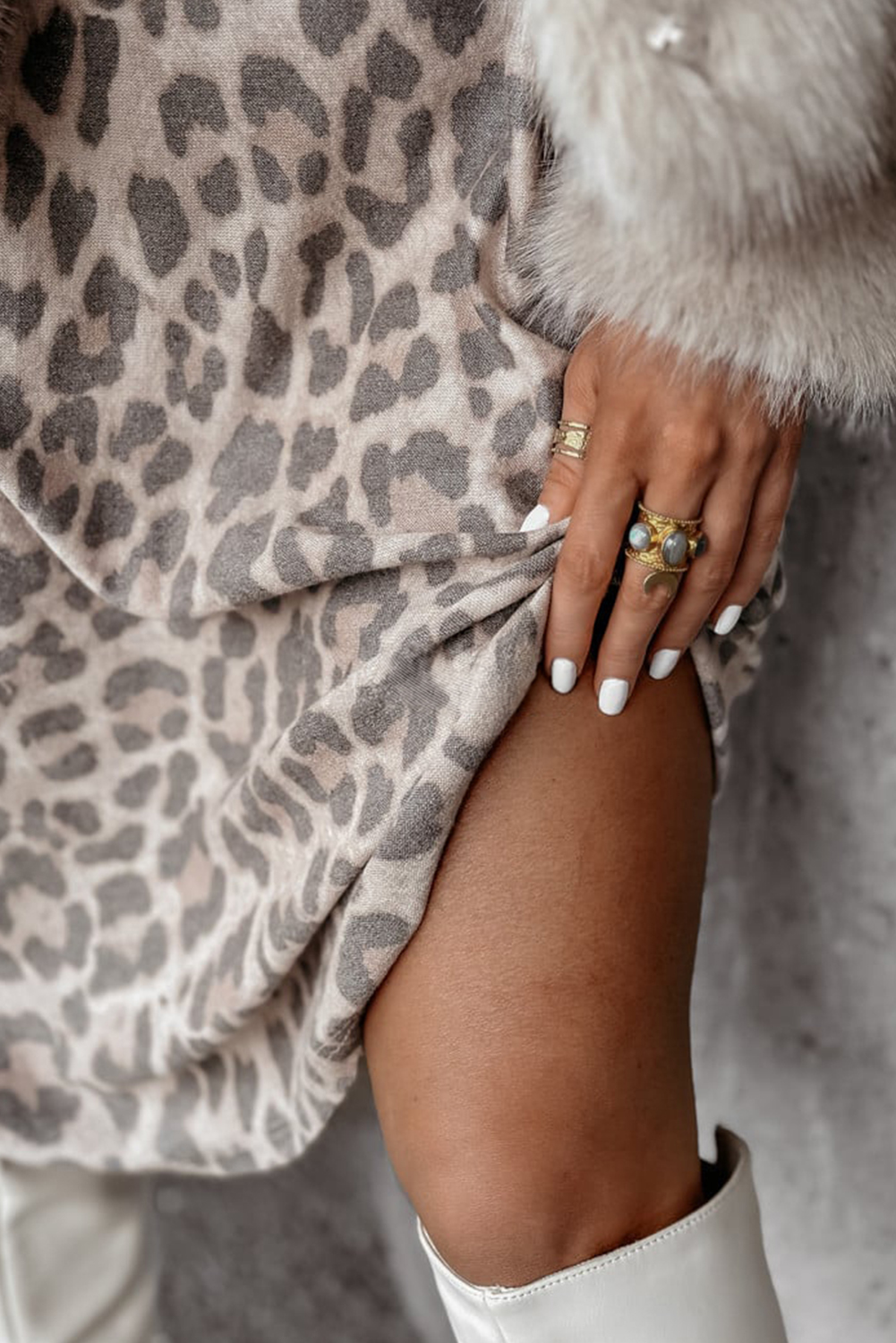 Gray Leopard Print V Neck Loose Fit Mini Dress - loveforevers