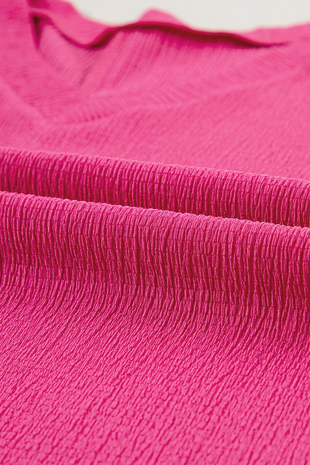 Bright Pink Crinkled V Neck Wide Sleeve T-shirt - loveforevers