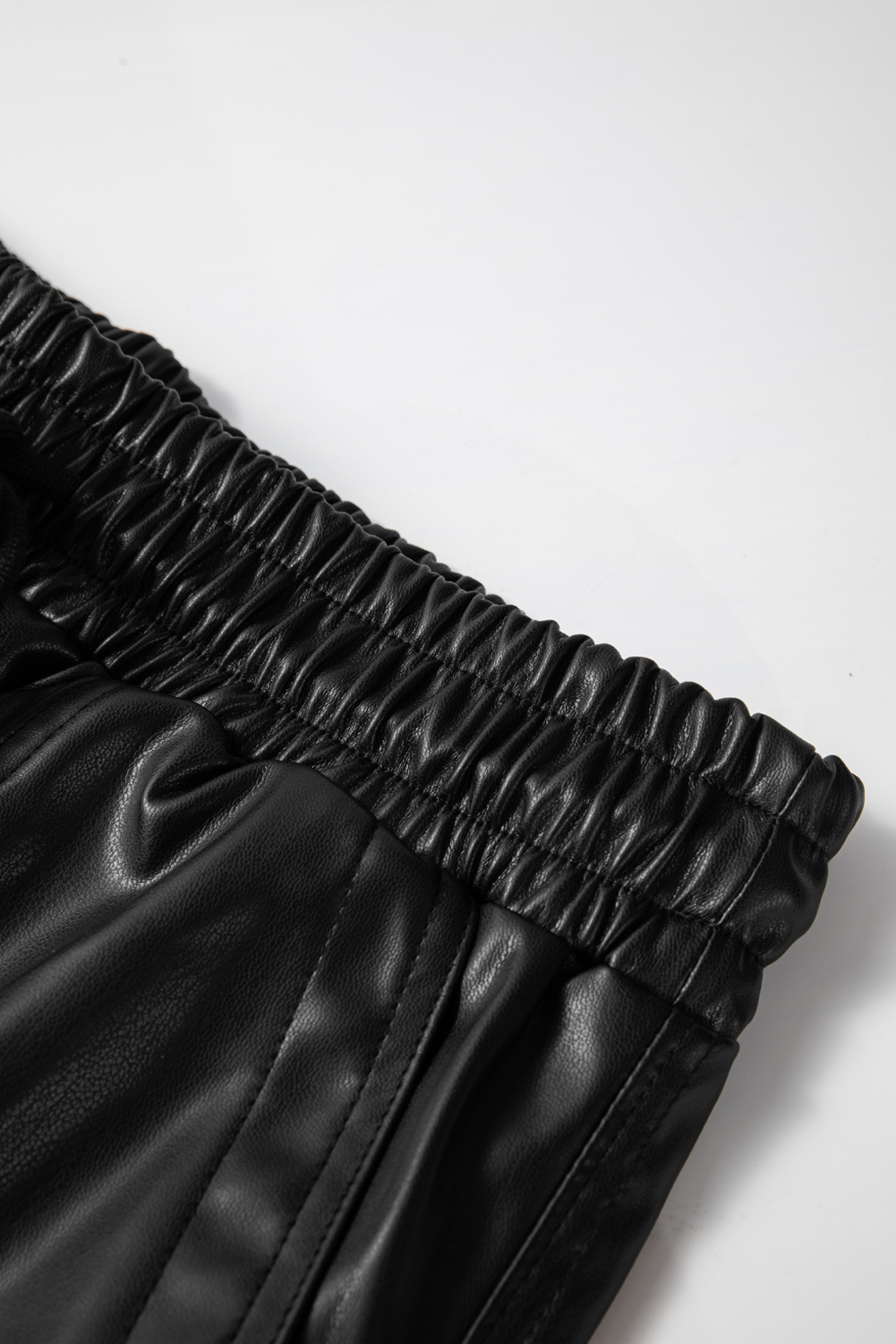 Black Faux Leather Ankle Smocked Waist Drawstring Joggers - loveforevers
