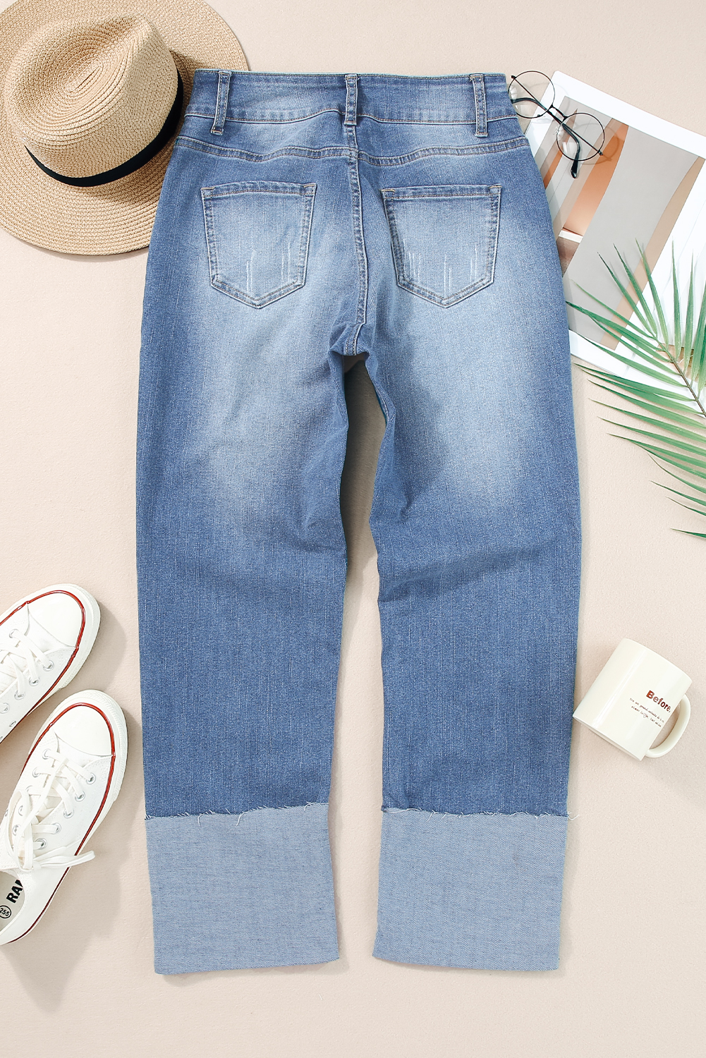 High Waist Distressed Straight Leg Jeans - loveforevers