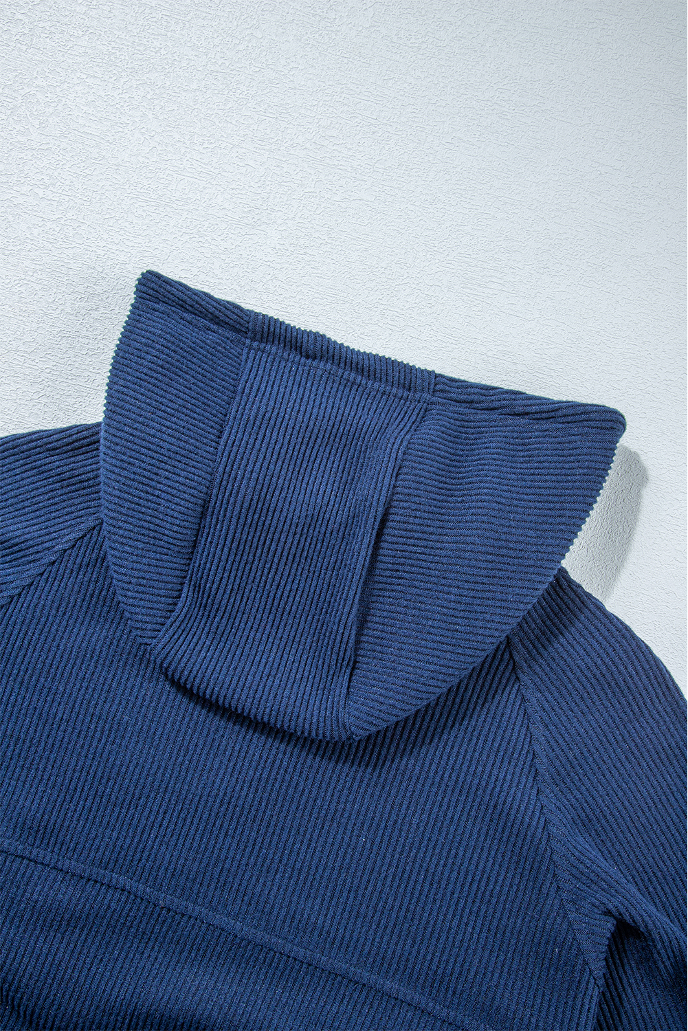 Navy Blue Ribbed Knit Cropped Hoodie and Drawstring Joggers Set - loveforevers