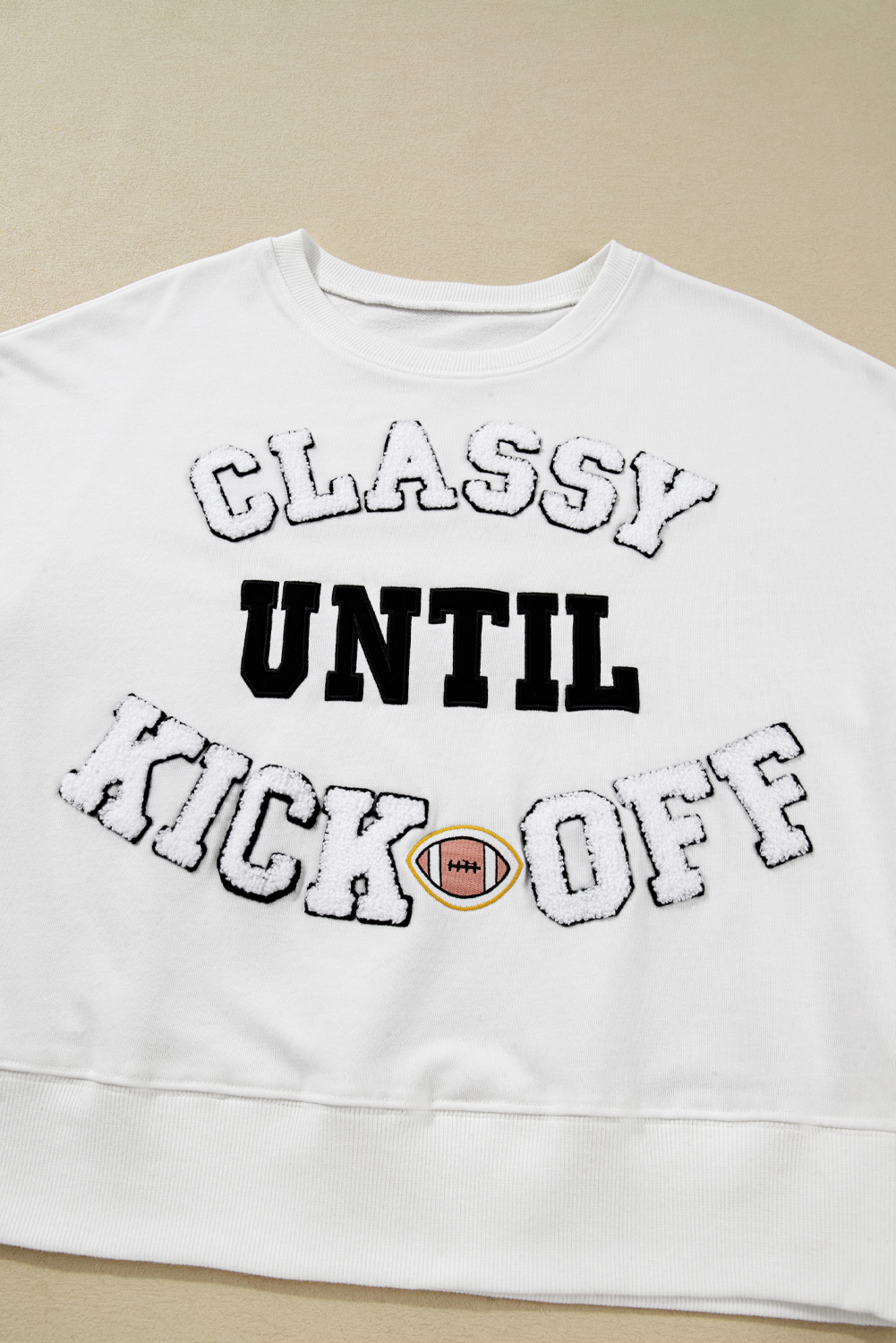 Black CLASSY UNTIL KICKOFF Plush Letter Patched Loose Sweatshirt - loveforevers