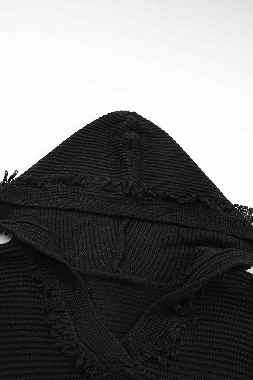 V Neck Ribbed Drop Shoulder Hooded Sweater - loveforevers