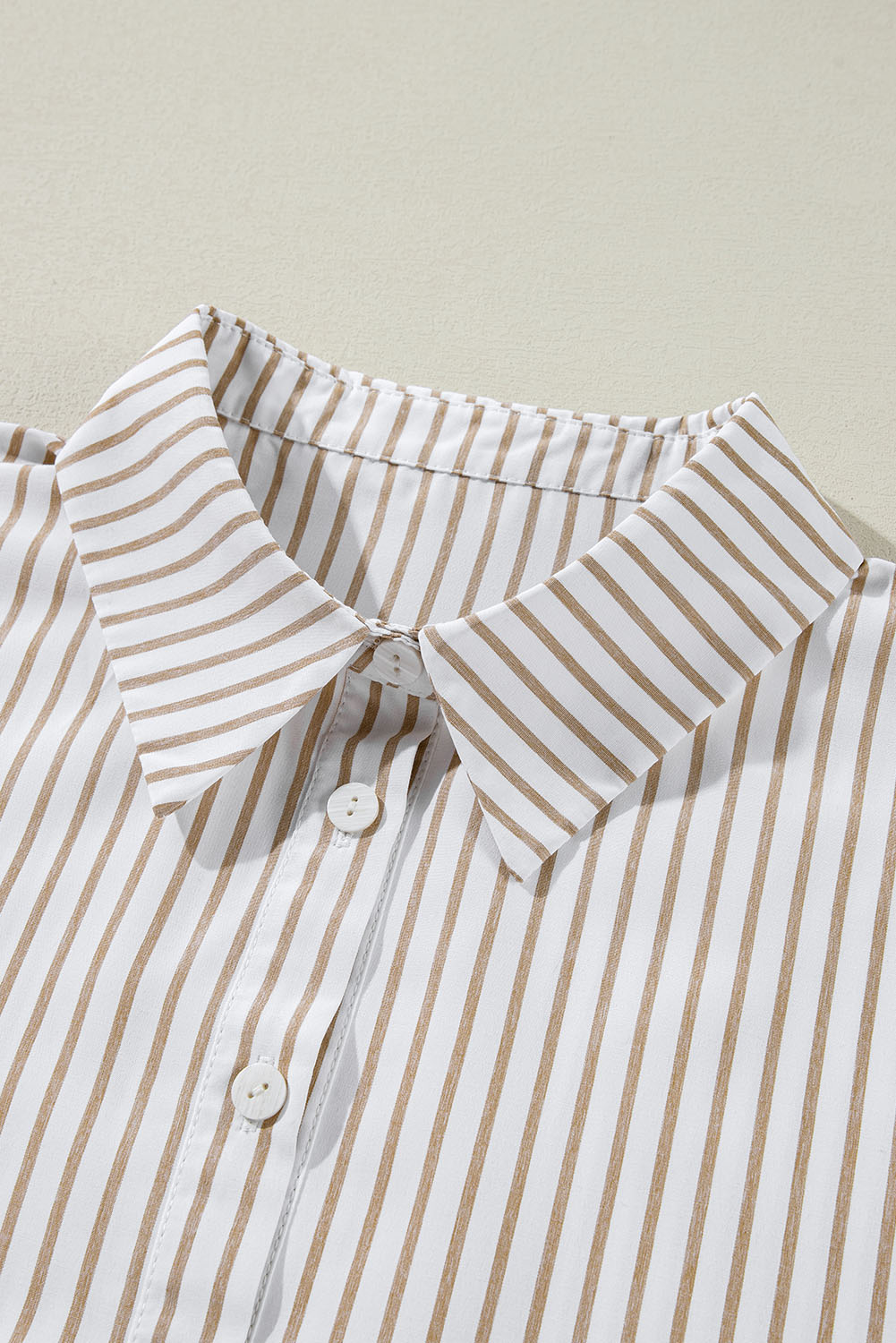 Khaki Stripe Long Sleeve Button Up Mini Shirt Dress - loveforevers