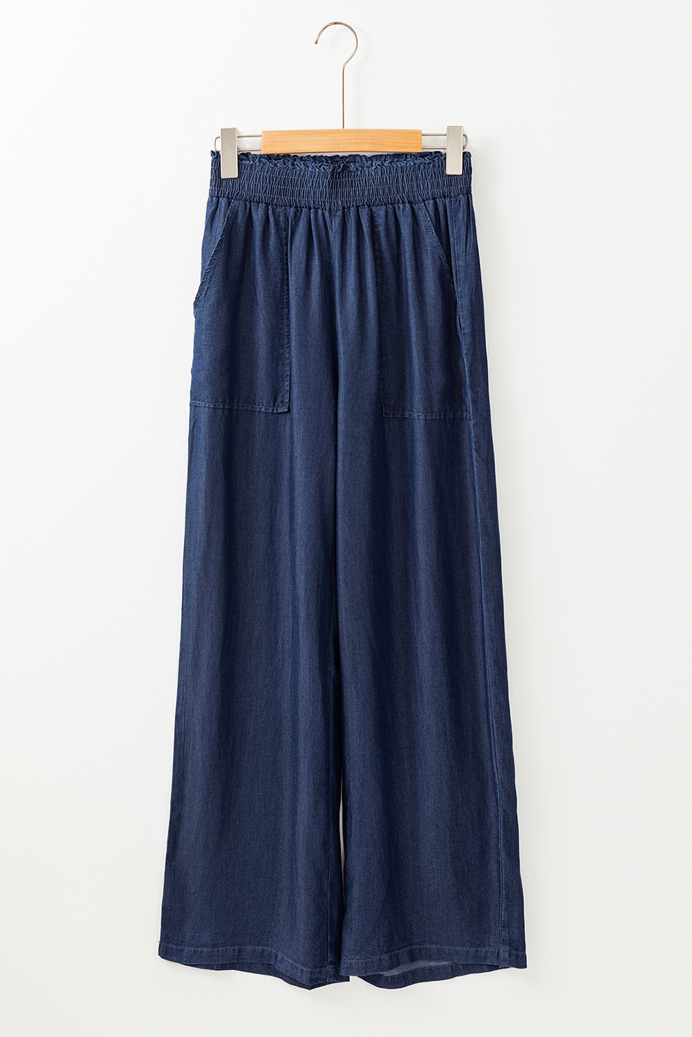 Black Side Pockets Frilled Smocked High Waist Wide Leg Jeans - loveforevers