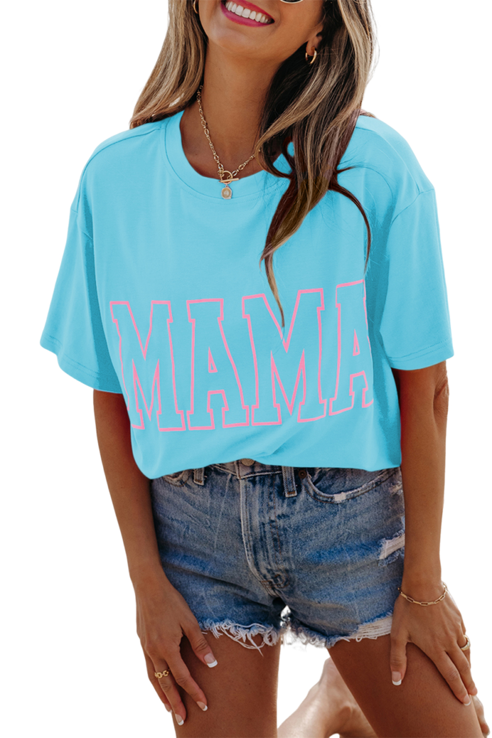 Black MAMA Letter Graphic Neon T Shirt - loveforevers