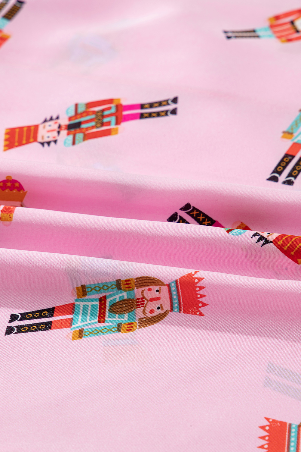 Pink Nutcracker Print Contrast Trim Tied up Bow Silky 2pcs Pajama Set - loveforevers