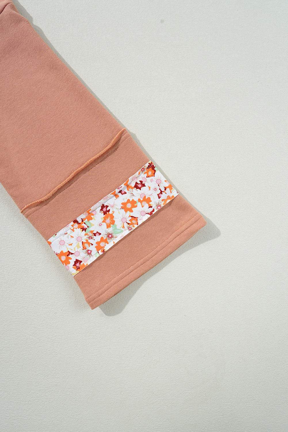 Beige Flower Patch Graphic Exposed Seam Wide Sleeve Top - loveforevers