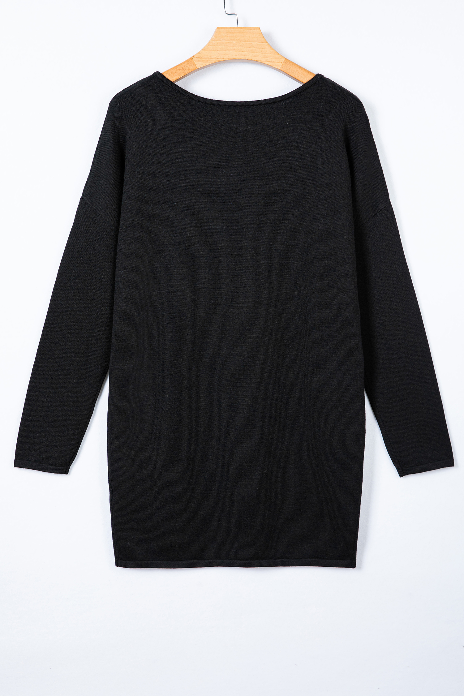 Black Asymmetric Neck Batwing Sleeve Shift Mini Sweater Dress - loveforevers
