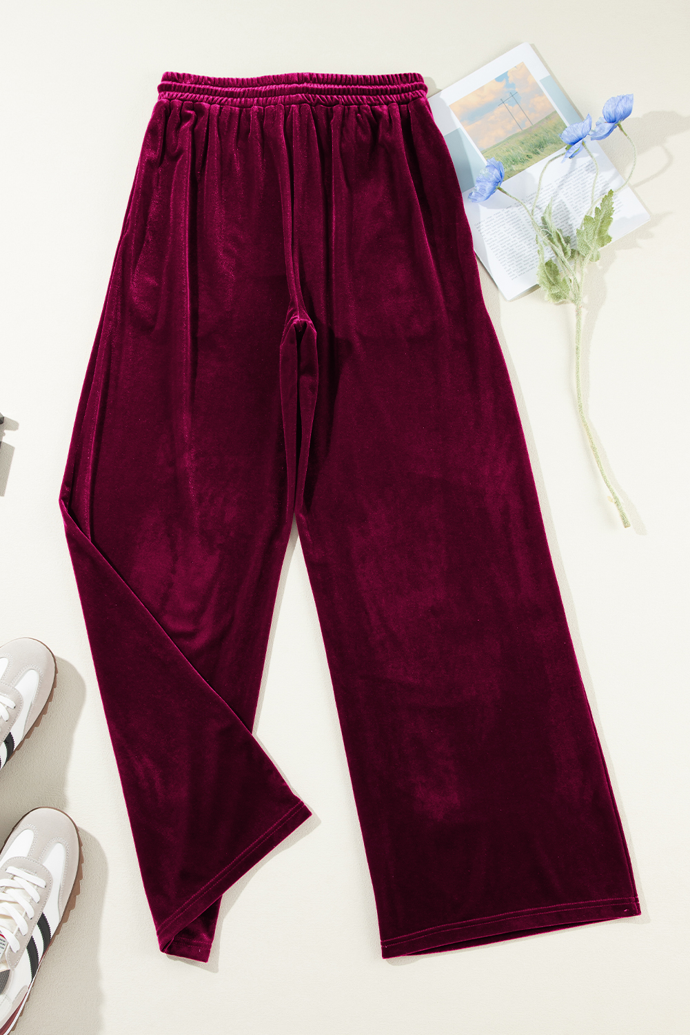Evergreen Solid Drawstring Waist Wide Leg Pants - loveforevers