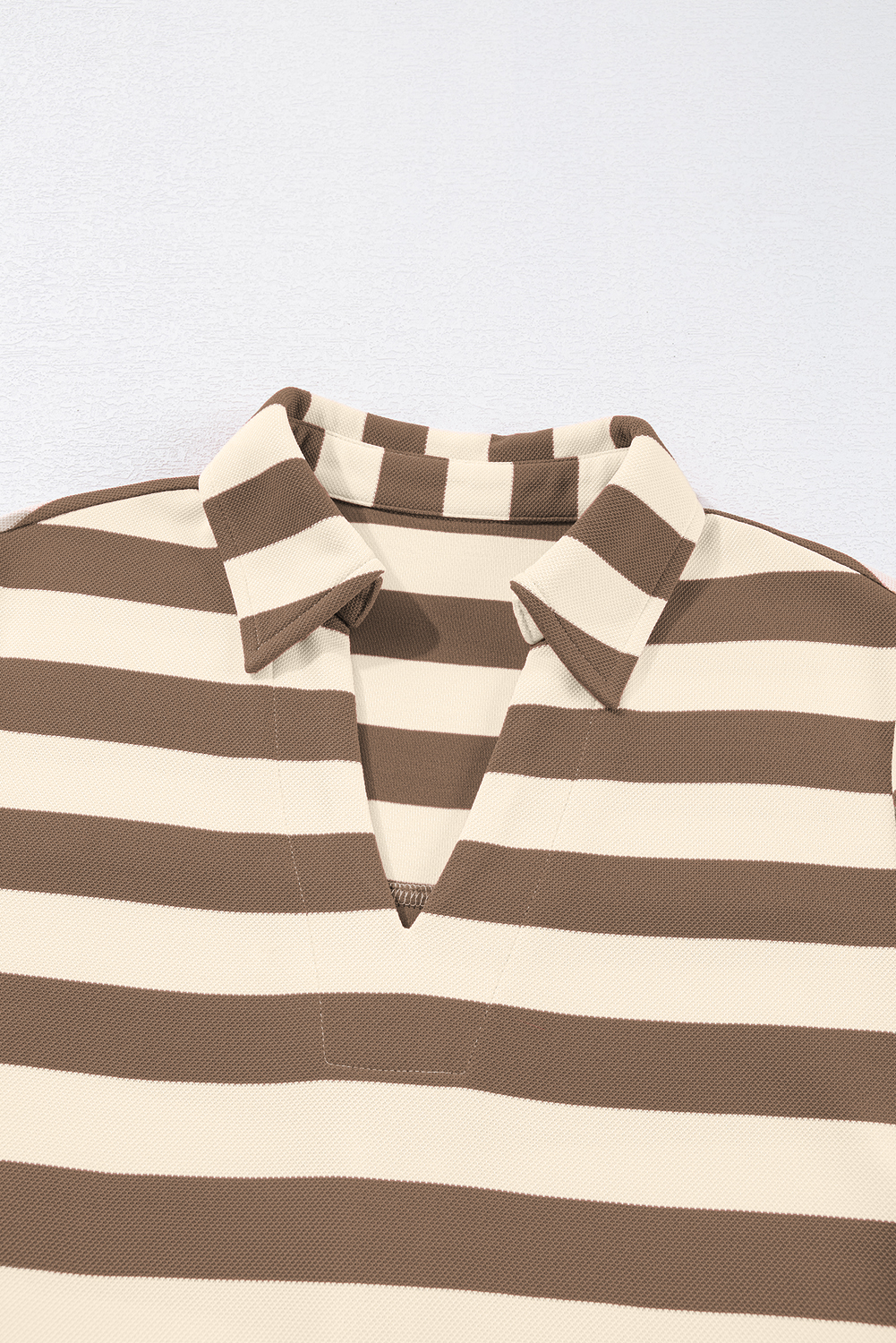 Khaki Stripe Collared V Neck Long Sleeve Loose Casual Dress - loveforevers