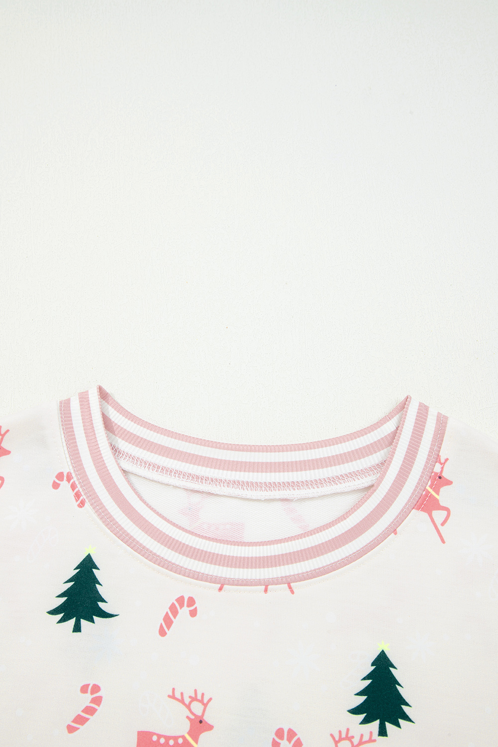 Pink Bow Christmas Tree Print Contrast Striped Banding 2pcs Lounge Set - loveforevers