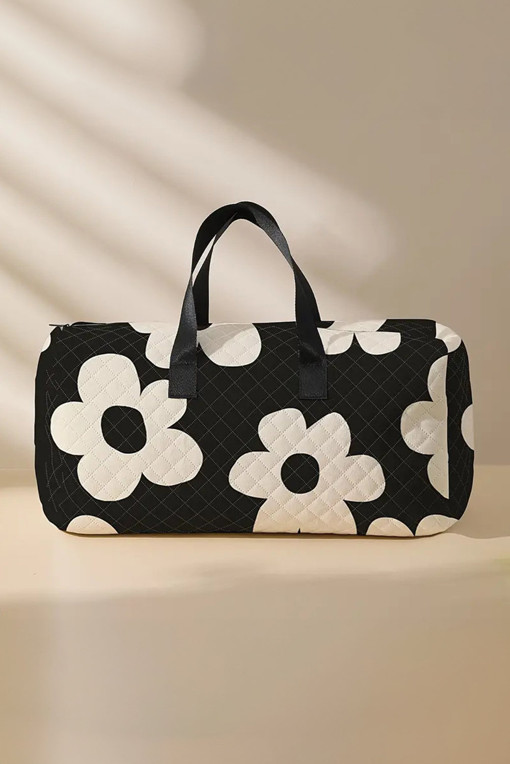 Black Flower Print Quilted Large Duffel Bag - loveforevers