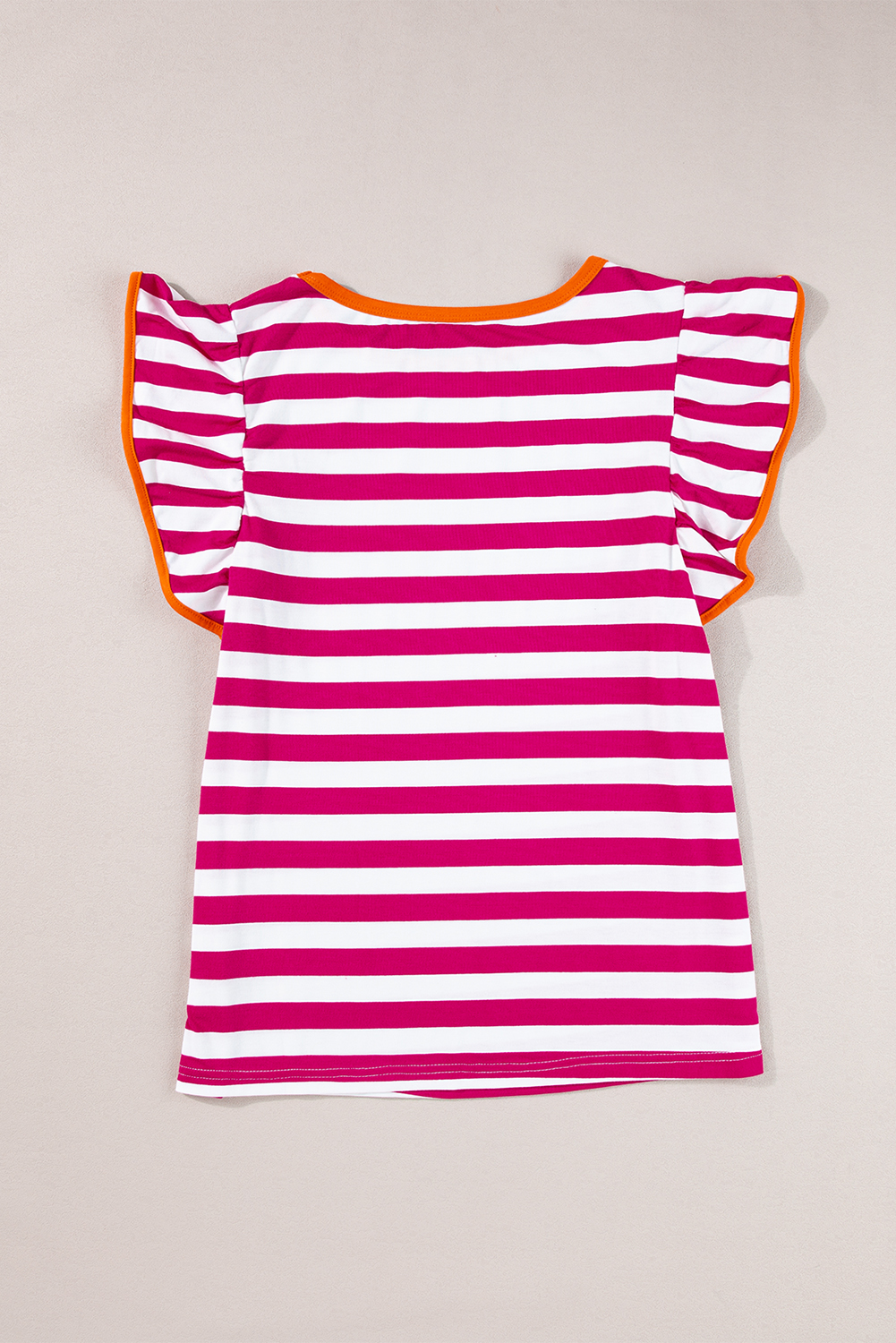 Rose Red Striped Ruffle Sleeve Crew Neck Blouse - loveforevers