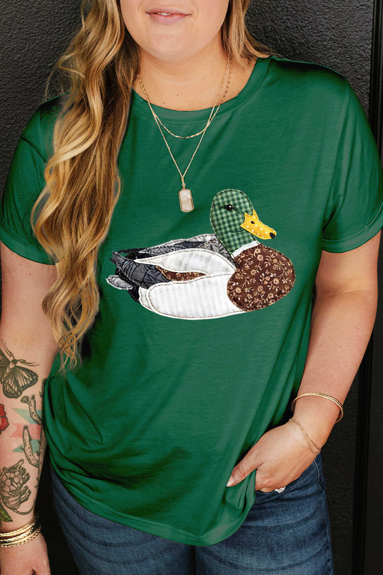 Khaki Flying Mallard Print Crew Neck T Shirt - loveforevers