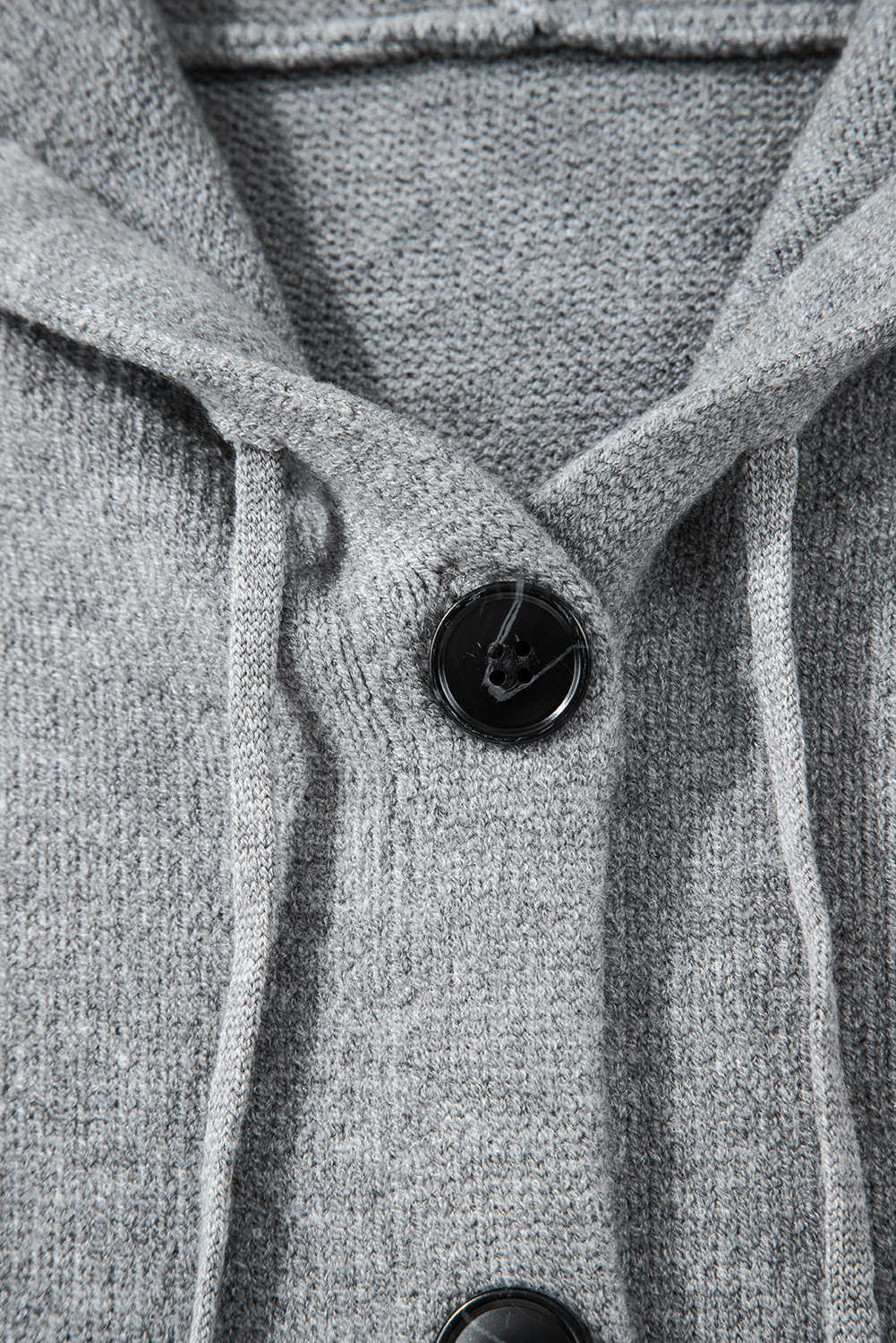 Medium Grey Drawstring Hooded Button Up Drop Shoulder Sweater Cardigan - loveforevers