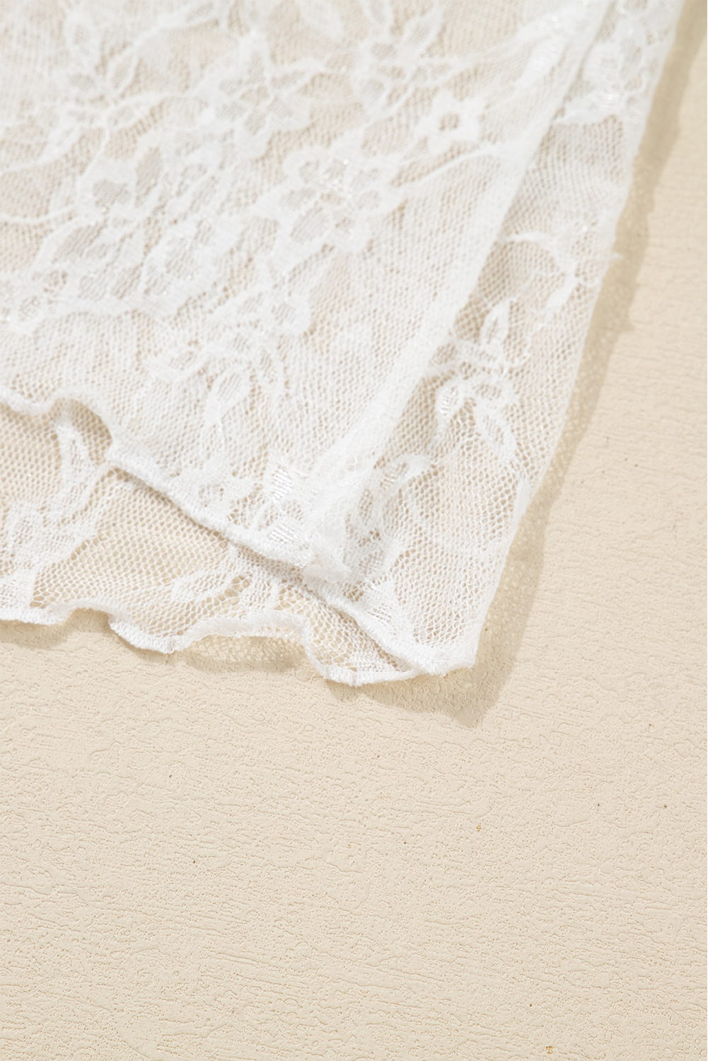 White Sheer Lace Mesh Mock Neck Slim Fit Long Sleeve Top - loveforevers