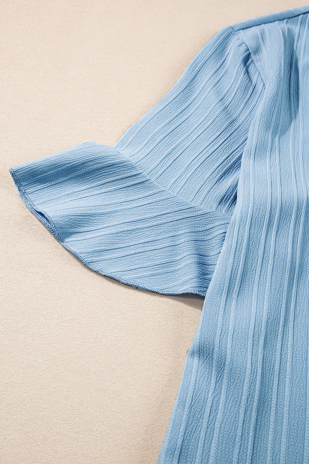 Beau Blue Ruffled Half Sleeve V Neck Textured Top - loveforevers