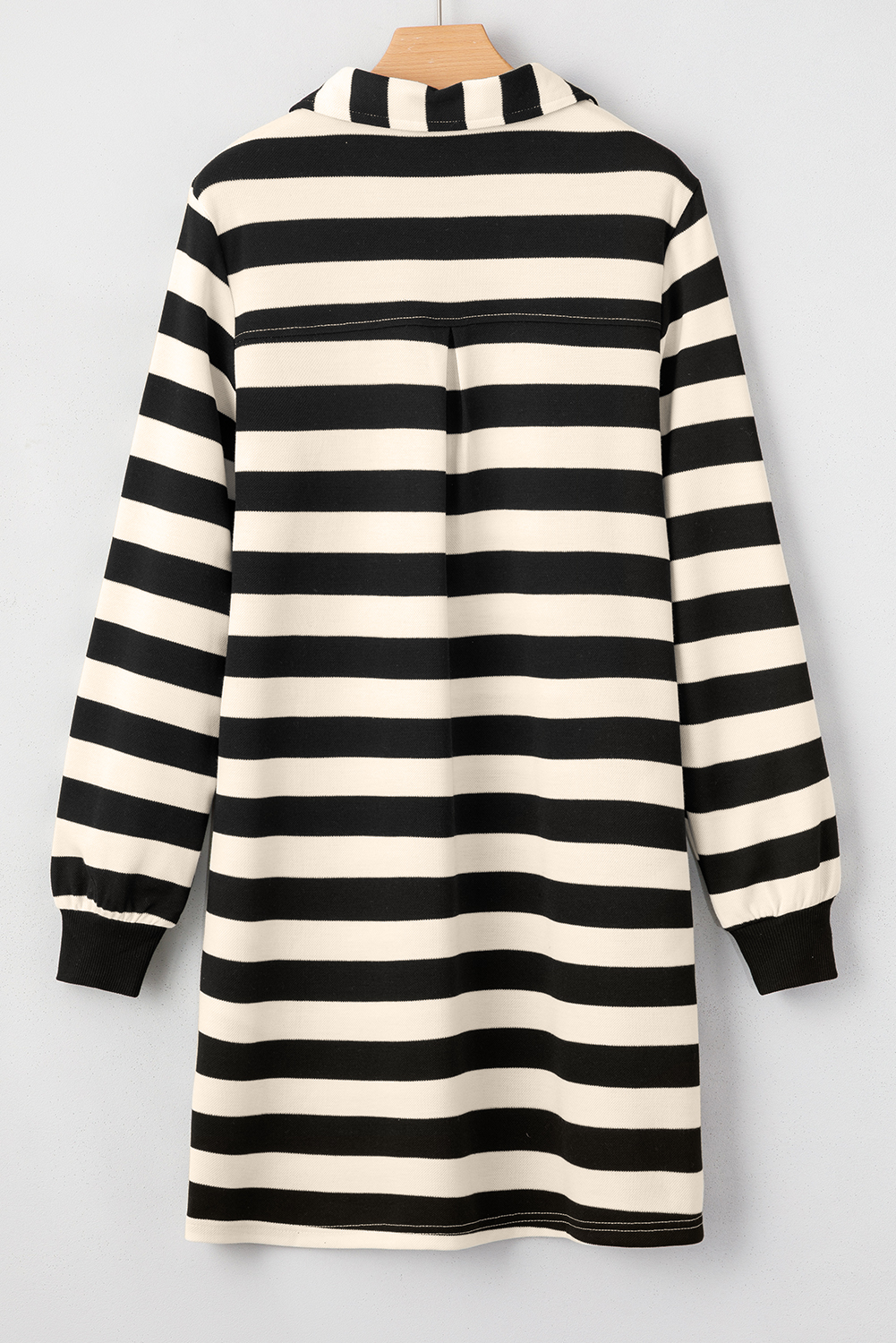 Khaki Stripe Collared V Neck Long Sleeve Loose Casual Dress - loveforevers