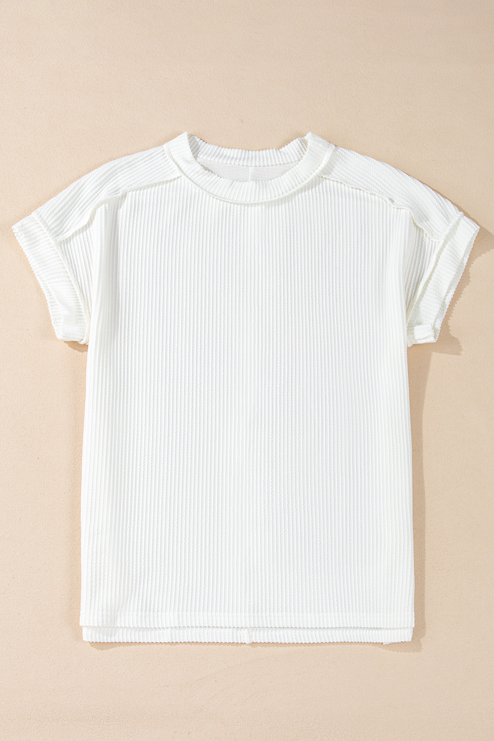 White Textured Knit Exposed Stitching T-shirt - loveforevers