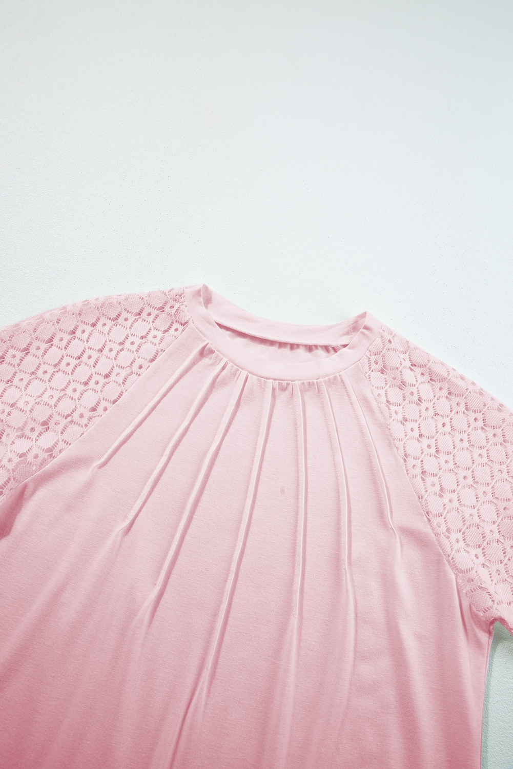 Pink Seamed Detail Contrast Lace Raglan Sleeve Tee - loveforevers