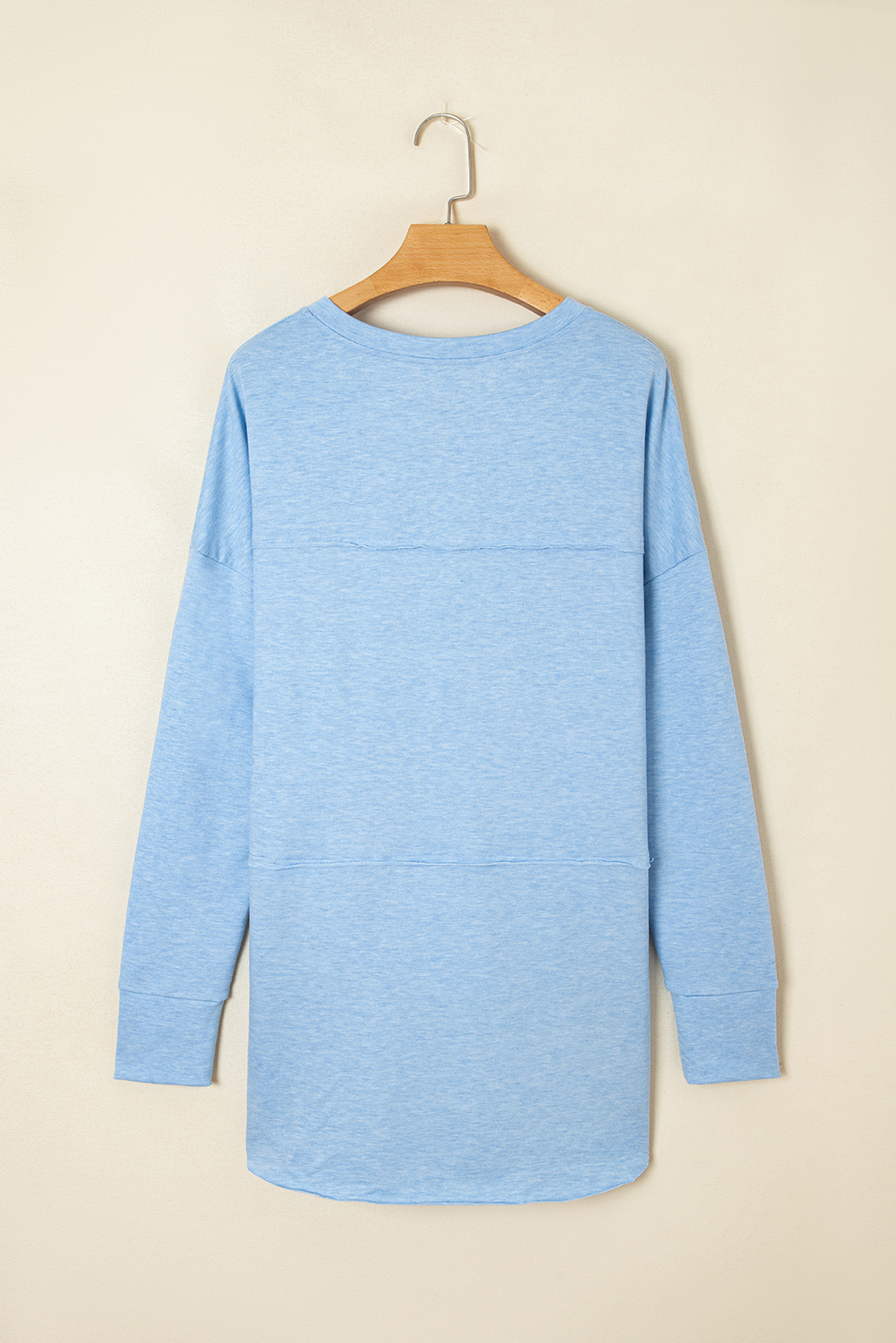 Myosotis Notched Neck Terry Raw Hem Long Sleeve Top - loveforevers