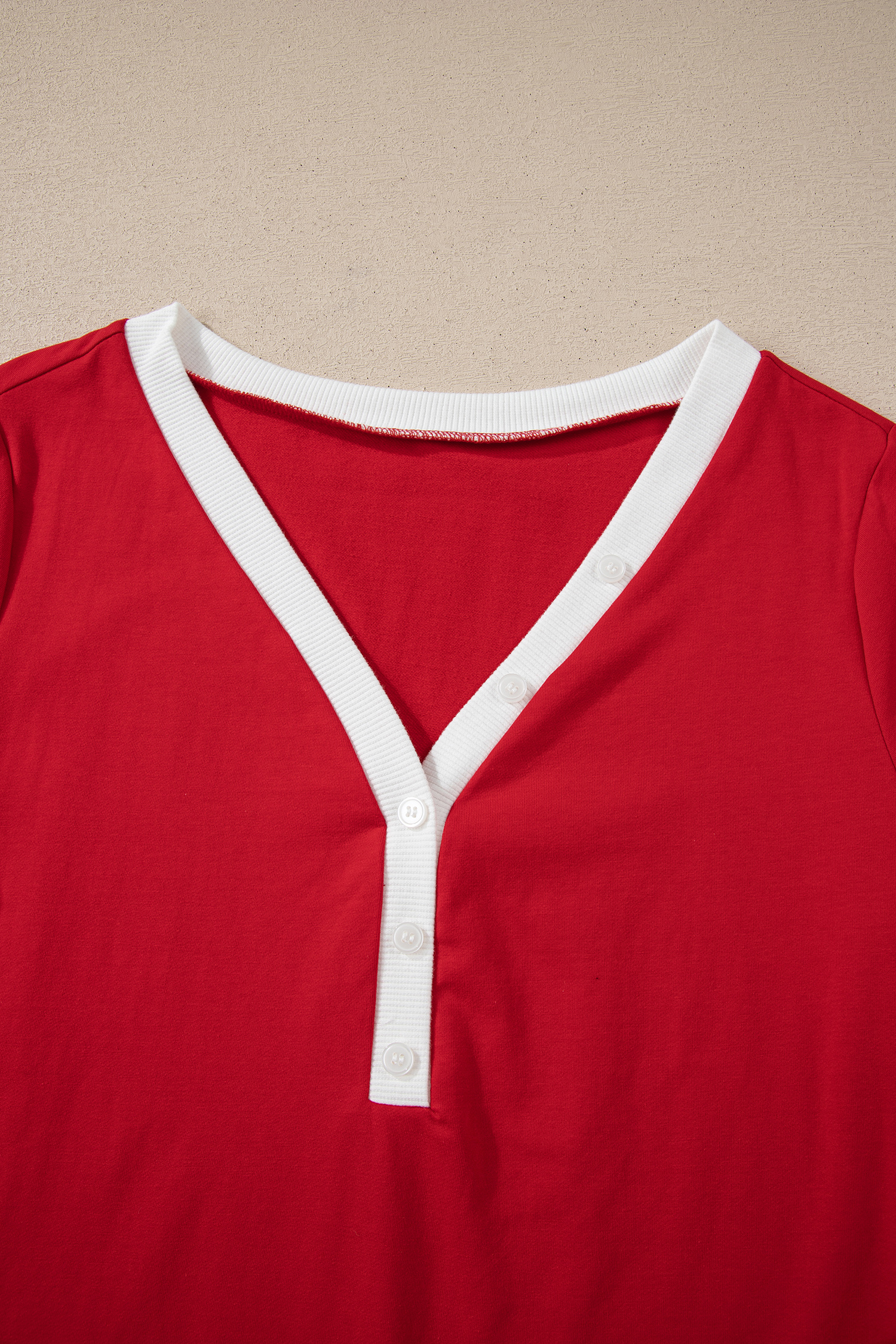 Fiery Red Contrast Trim Button V Neck Ribbon Bow Knot Waist 2pcs Lounge Pant Set - loveforevers