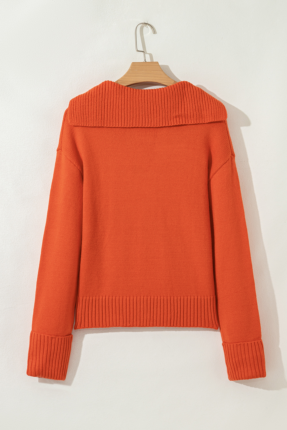 Racing Red Collared V Neck Ribbed Edge Sexy Elegant Sweater - loveforevers